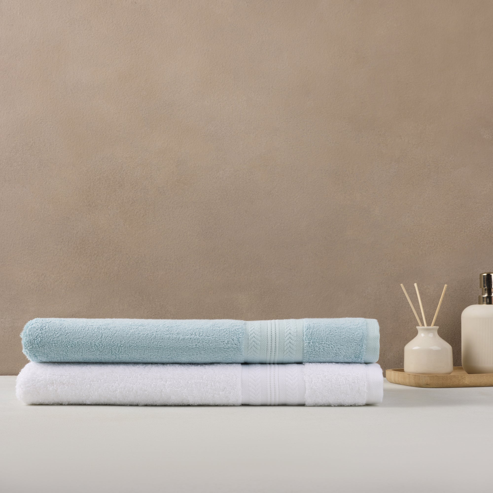 Bamboo Cotton | Bath Towel(Pack of 2) | 600 GSM | Blue & White