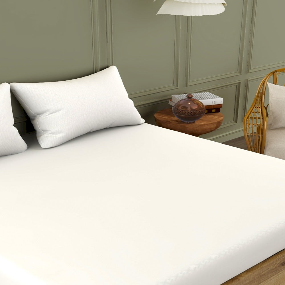 Himeya 300 TC 100% Cotton Sateen Solid Gold Solid - King Bedsheet Set (Moon White)