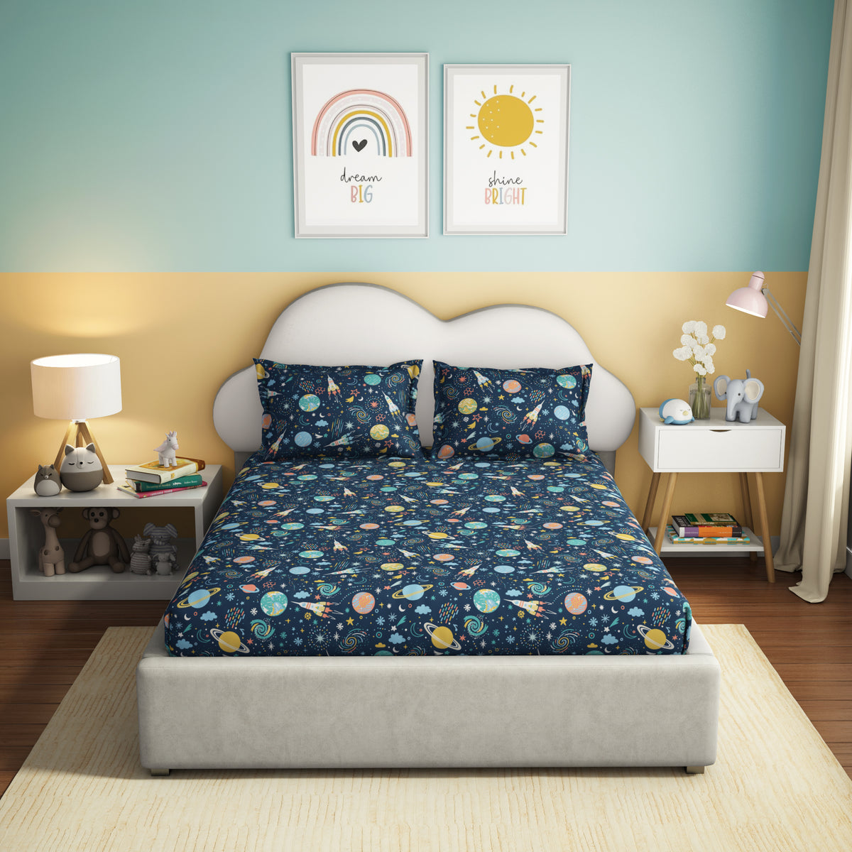 The Play Collection | Printed Double Bedsheet Set | 180 TC Cotton | Galaxy