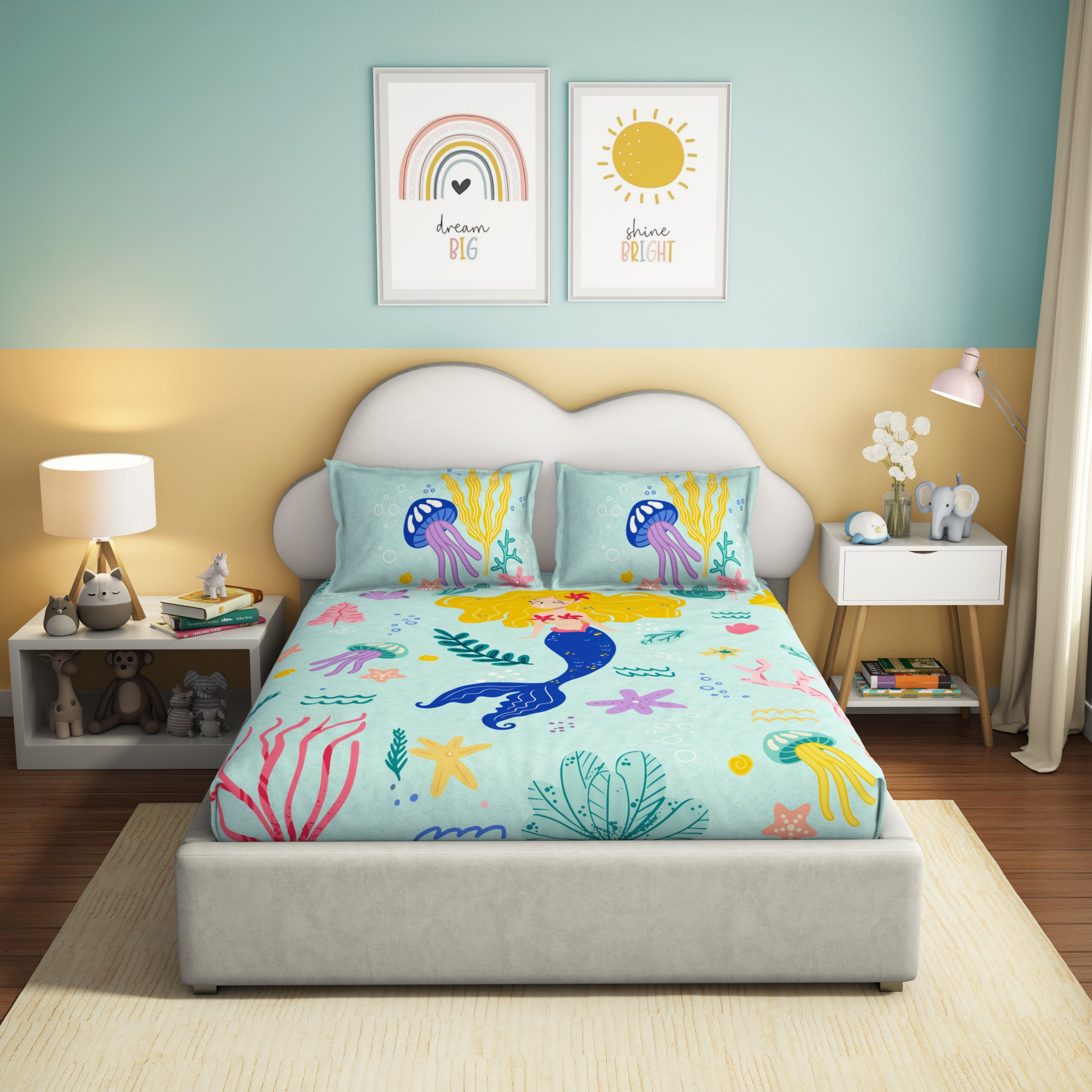 Play Collection | Printed Double Bedsheet Set | 180 TC Cotton - Mermaid Dream by Himeya
