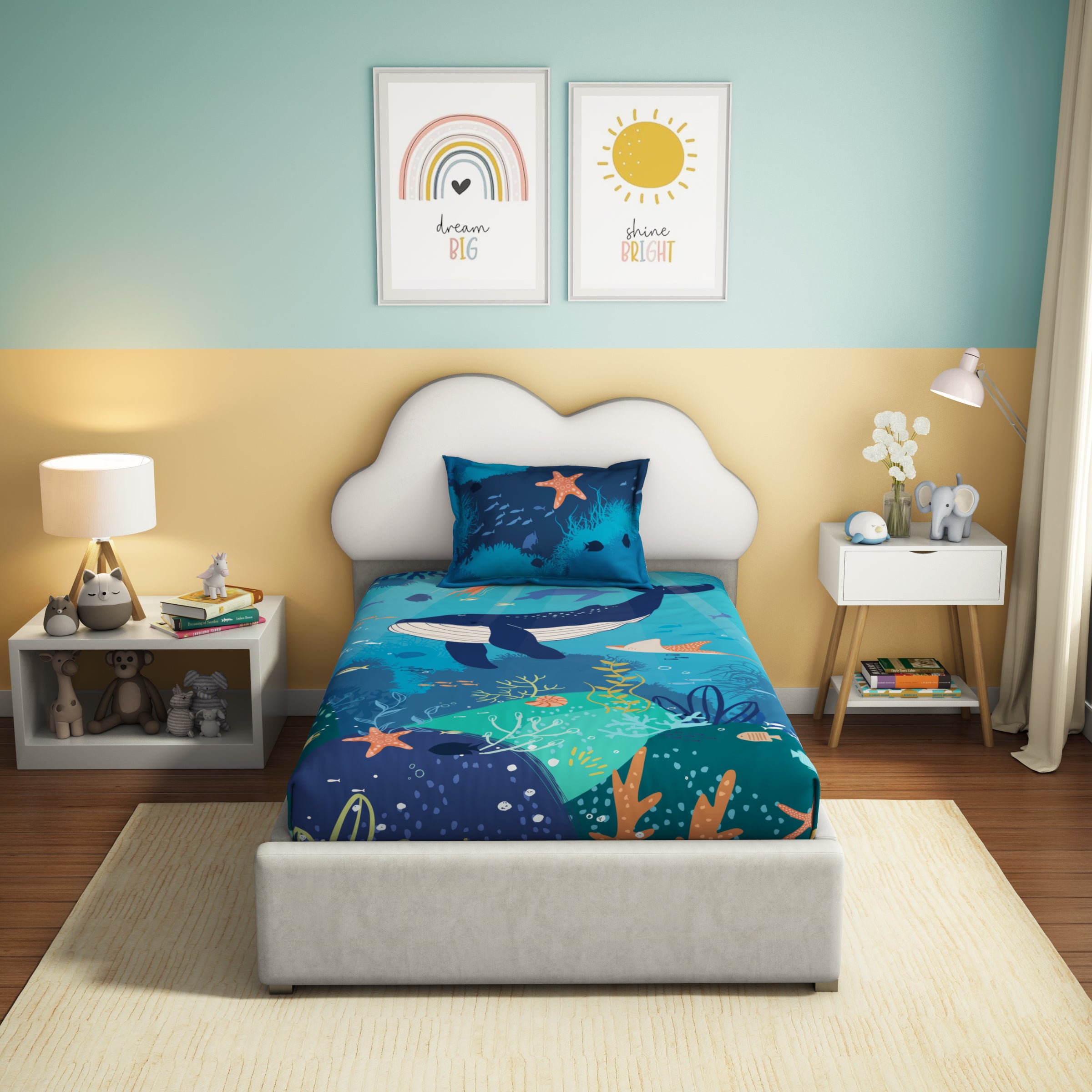 Play Collection | Printed Single Bedsheet Set | 180 TC Cotton - Sea World by Himeya
