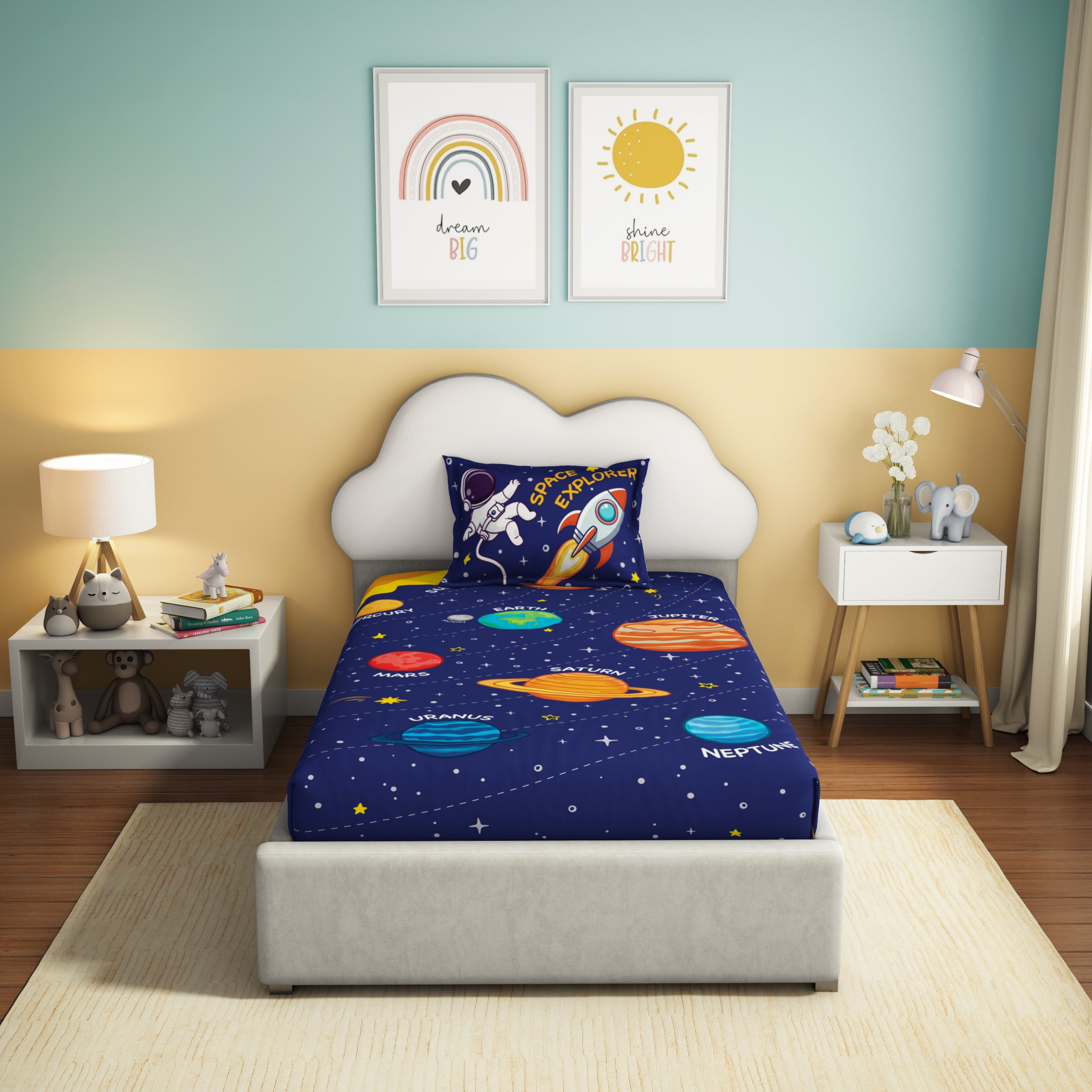 Play Collection | Printed Single Bedsheet Set | 180 TC Cotton - Space Explorer by Himeya