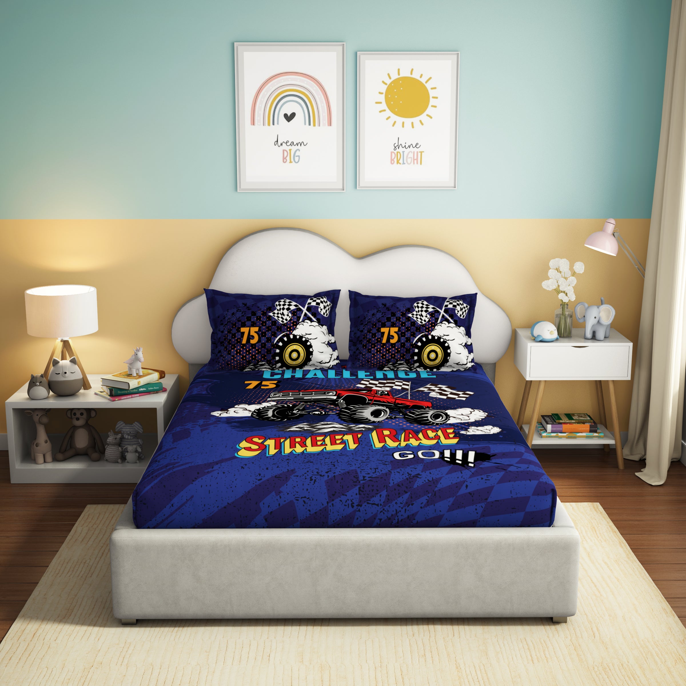 Play Collection | Printed Double Bedsheet Set | 180 TC Cotton - Street Racer by Himeya