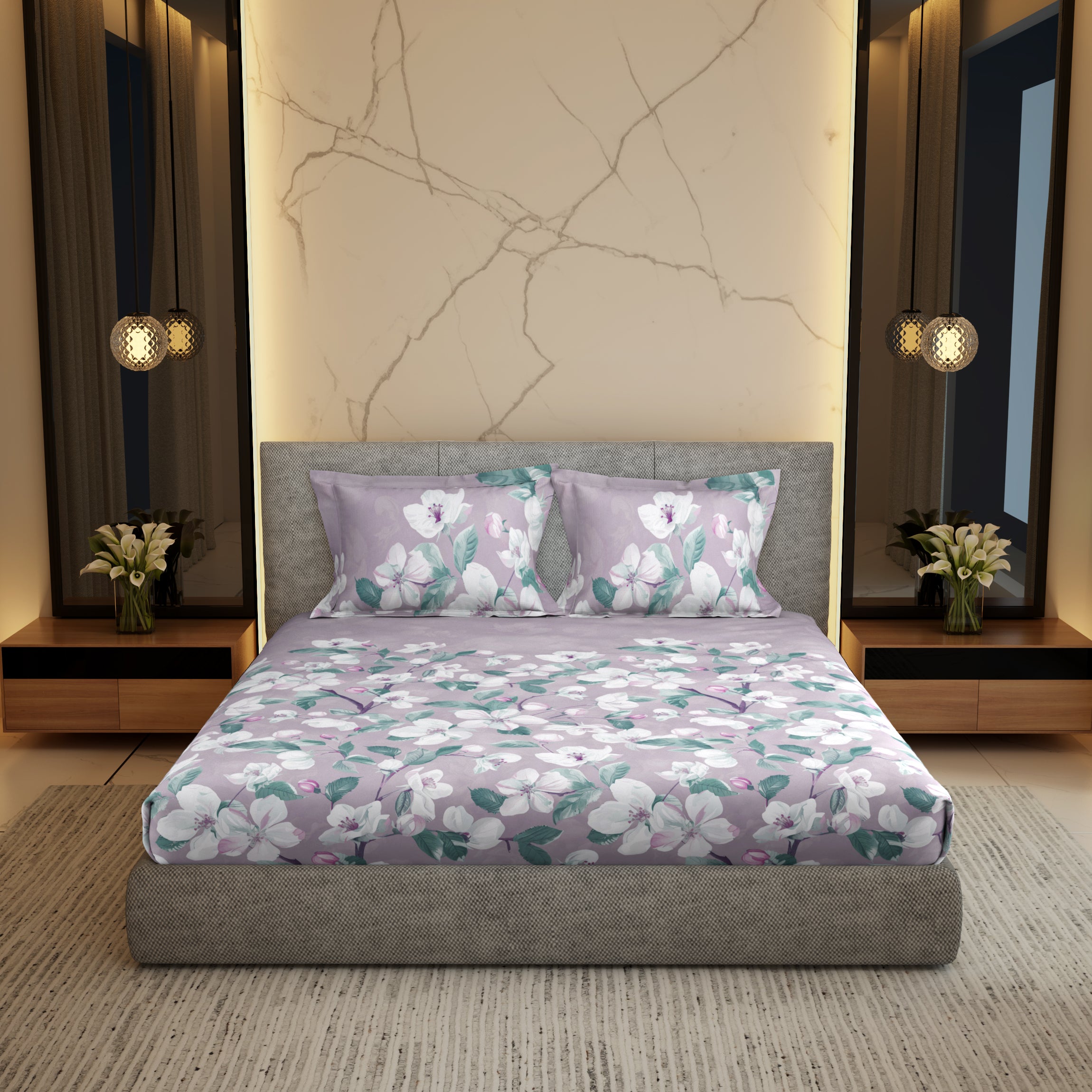 Gold Collection, Floral Haven | Printed King Bedsheet Set | 300 TC Cotton - Antique Mauve by Himeya