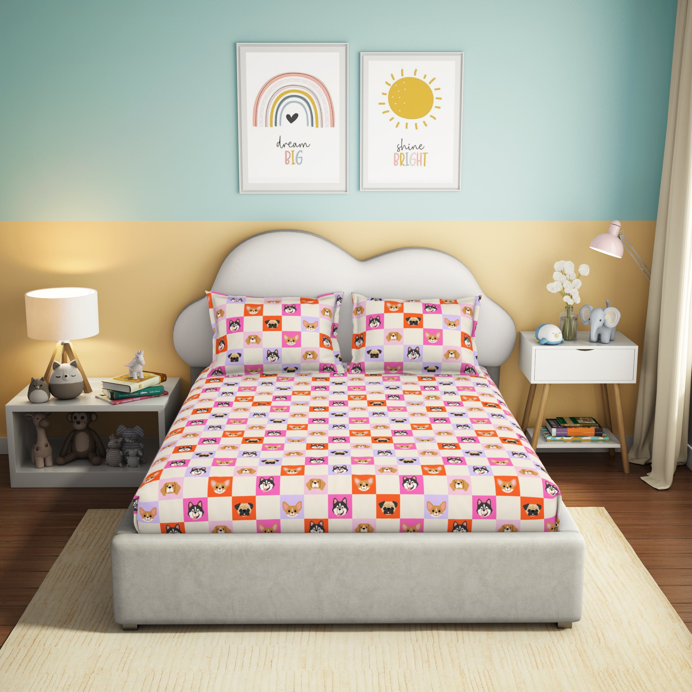 Play Collection | Printed Double Bedsheet Set | 180 TC Cotton - Paw Wow by Himeya