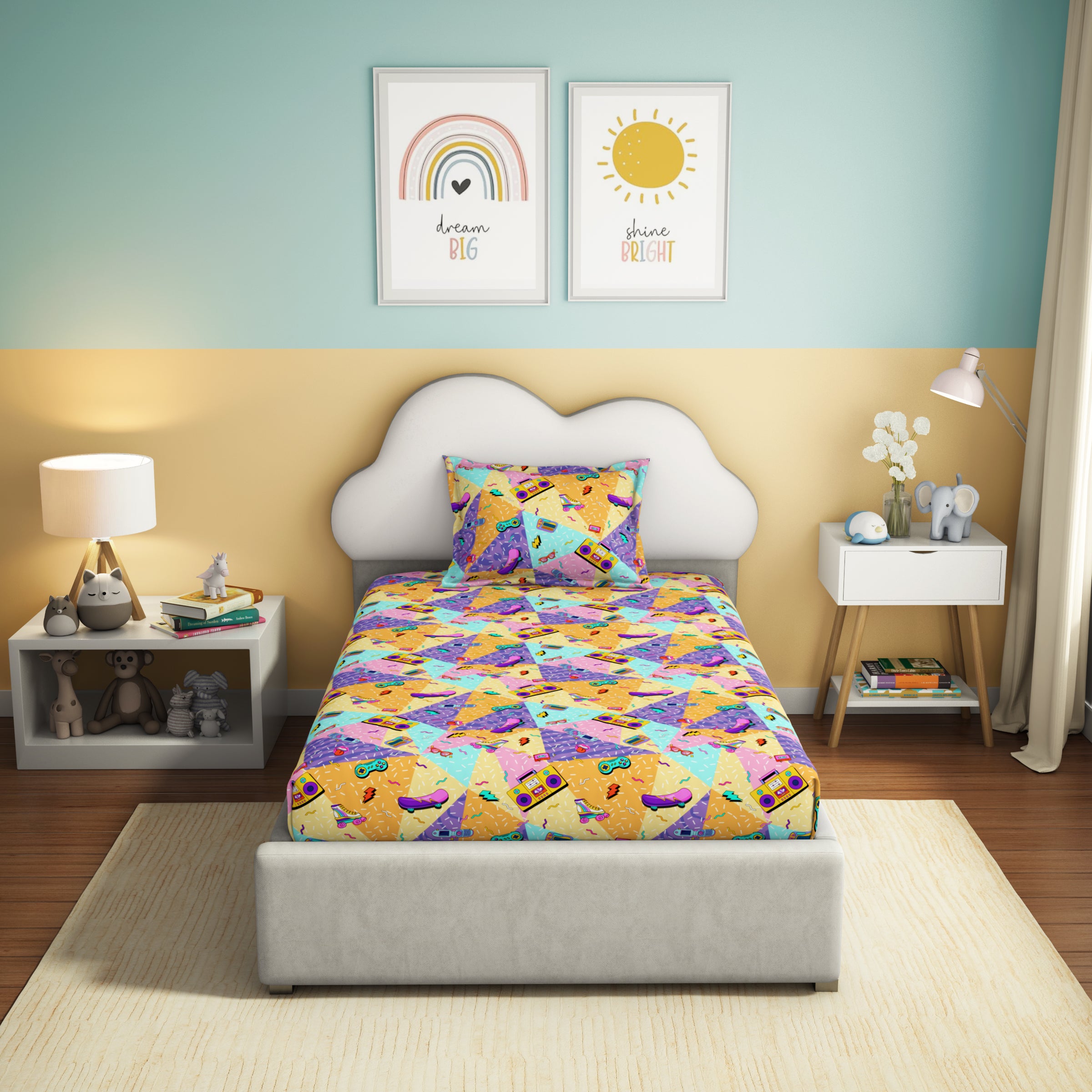 Play Collection | Printed Single Bedsheet Set | 180 TC Cotton - Retro Life by Himeya