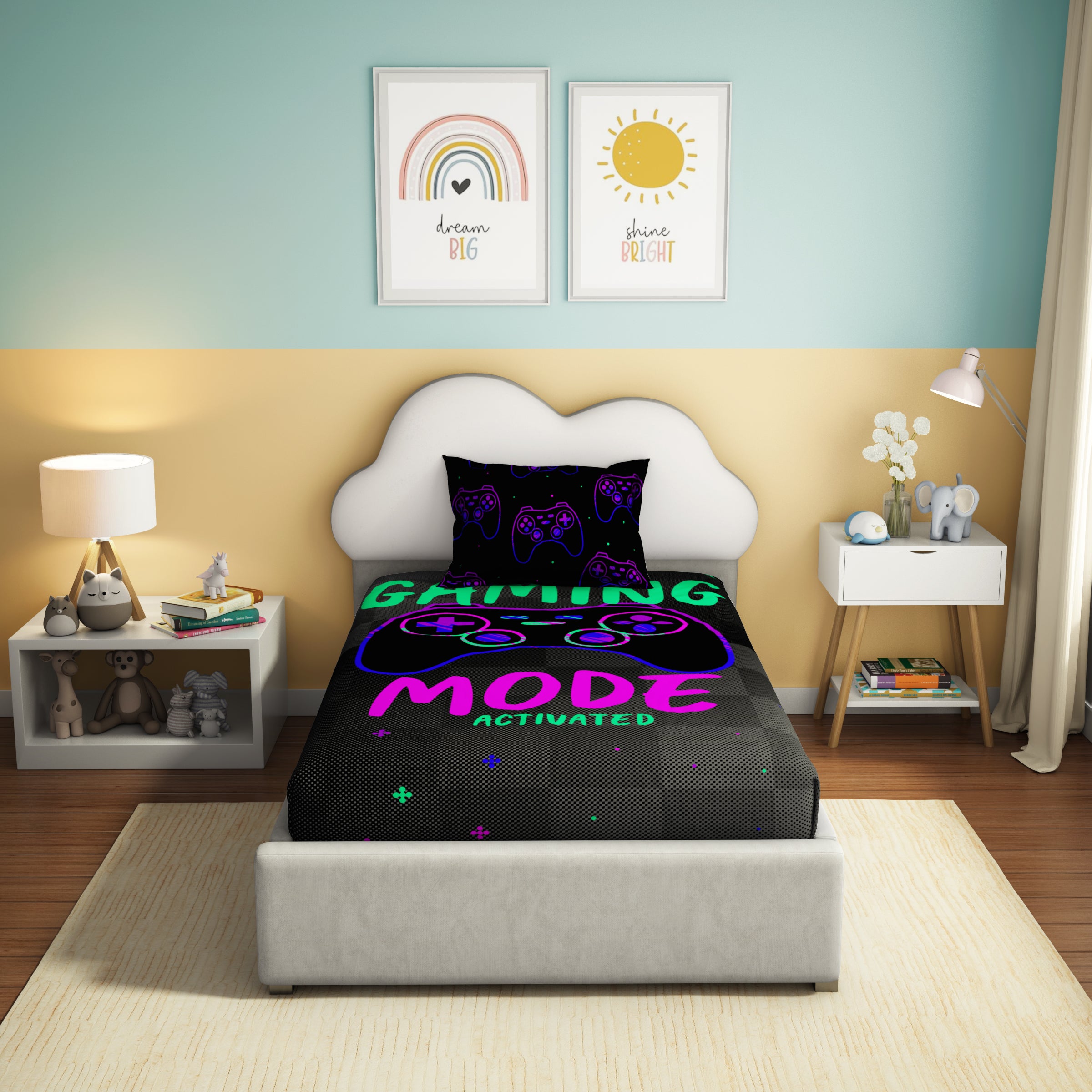 Play Collection | Printed Single Bedsheet Set | 180 TC Cotton - Game Mode by Himeya