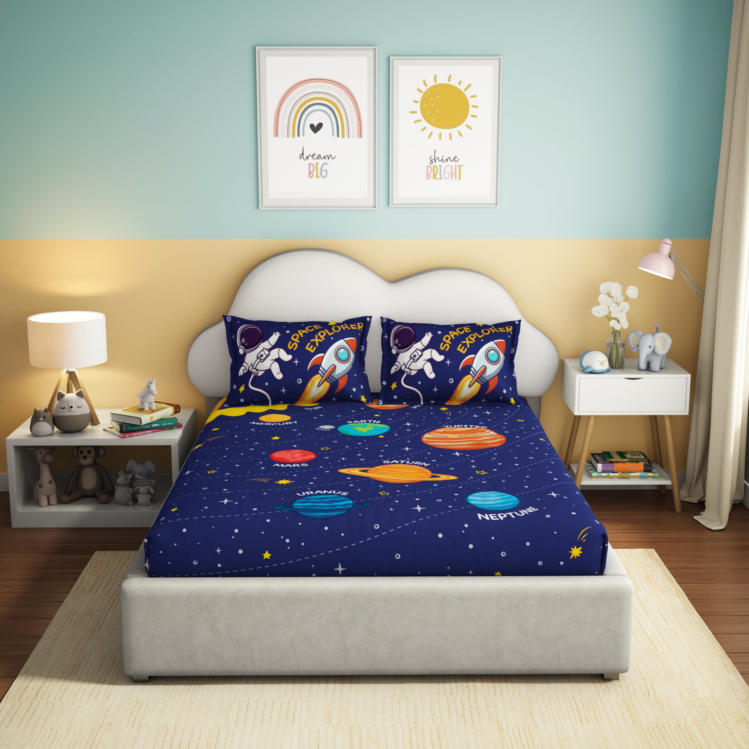 Play Collection | Printed Double Bedsheet Set | 180 TC Cotton - Space Explorer by Himeya