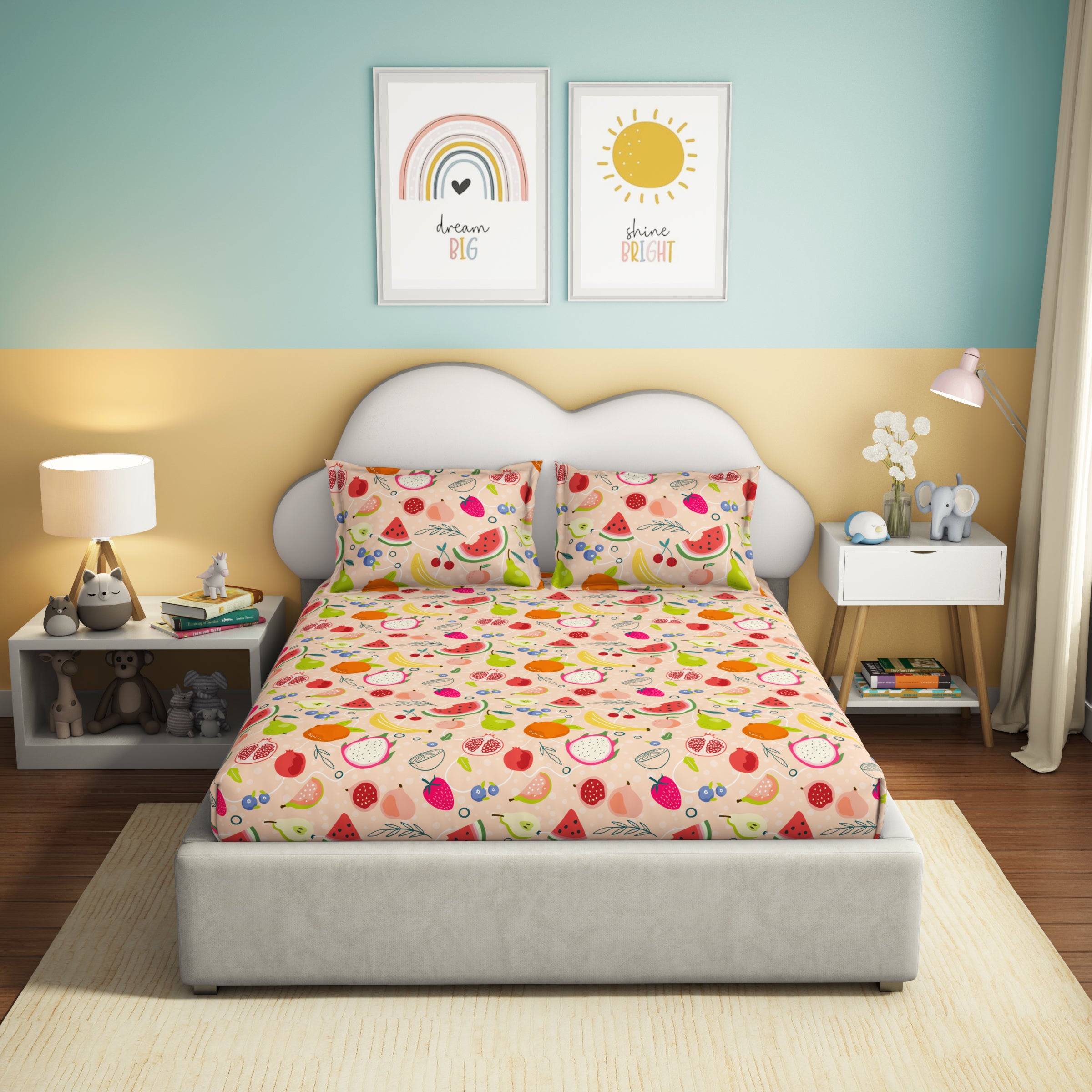 The Play Collection | Printed Double Bedsheet Set | 180 TC Cotton | Fruitalicious