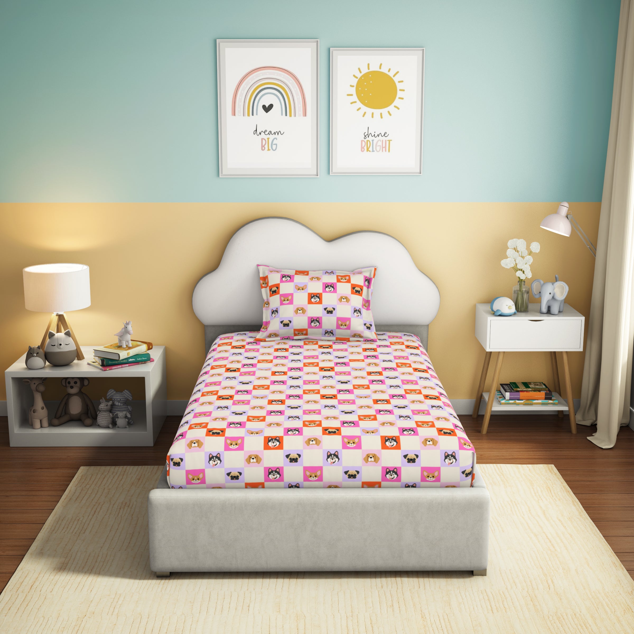 Play Collection | Printed Single Bedsheet Set | 180 TC Cotton - Paw Wow by Himeya