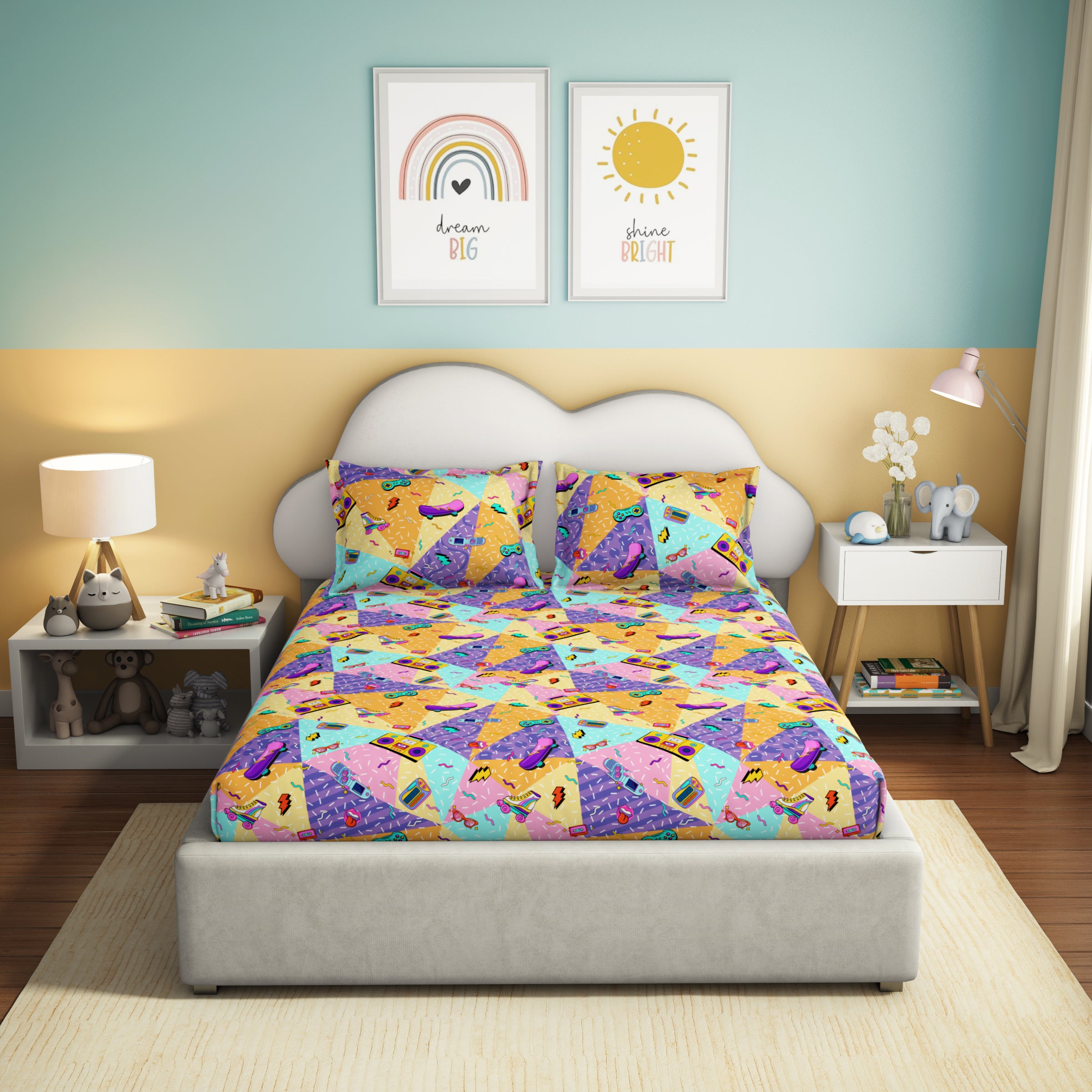 Play Collection | Printed Double Bedsheet Set | 180 TC Cotton - Retro Life by Himeya