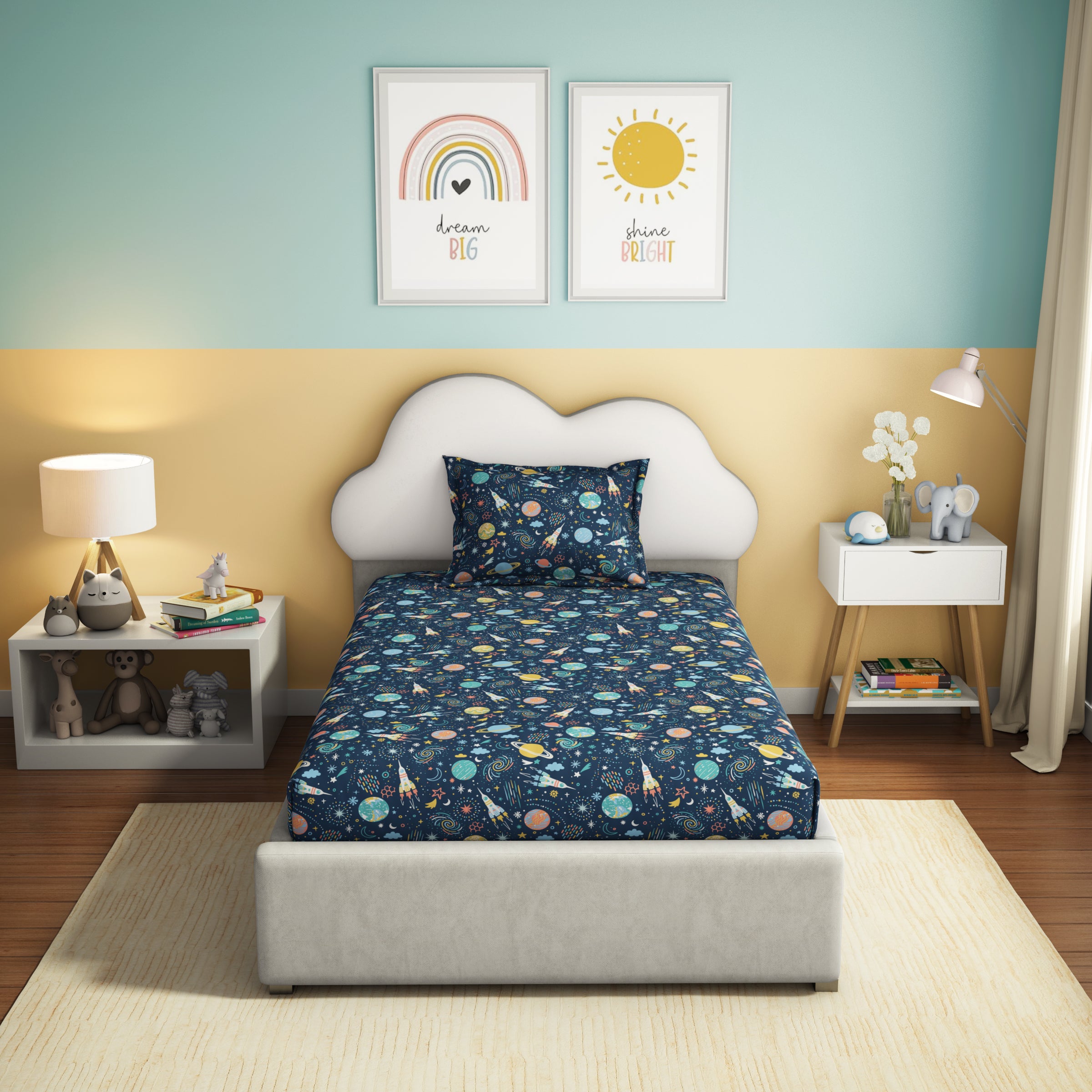 Play Collection | Printed Single Bedsheet Set | 180 TC Cotton - Galaxy by Himeya