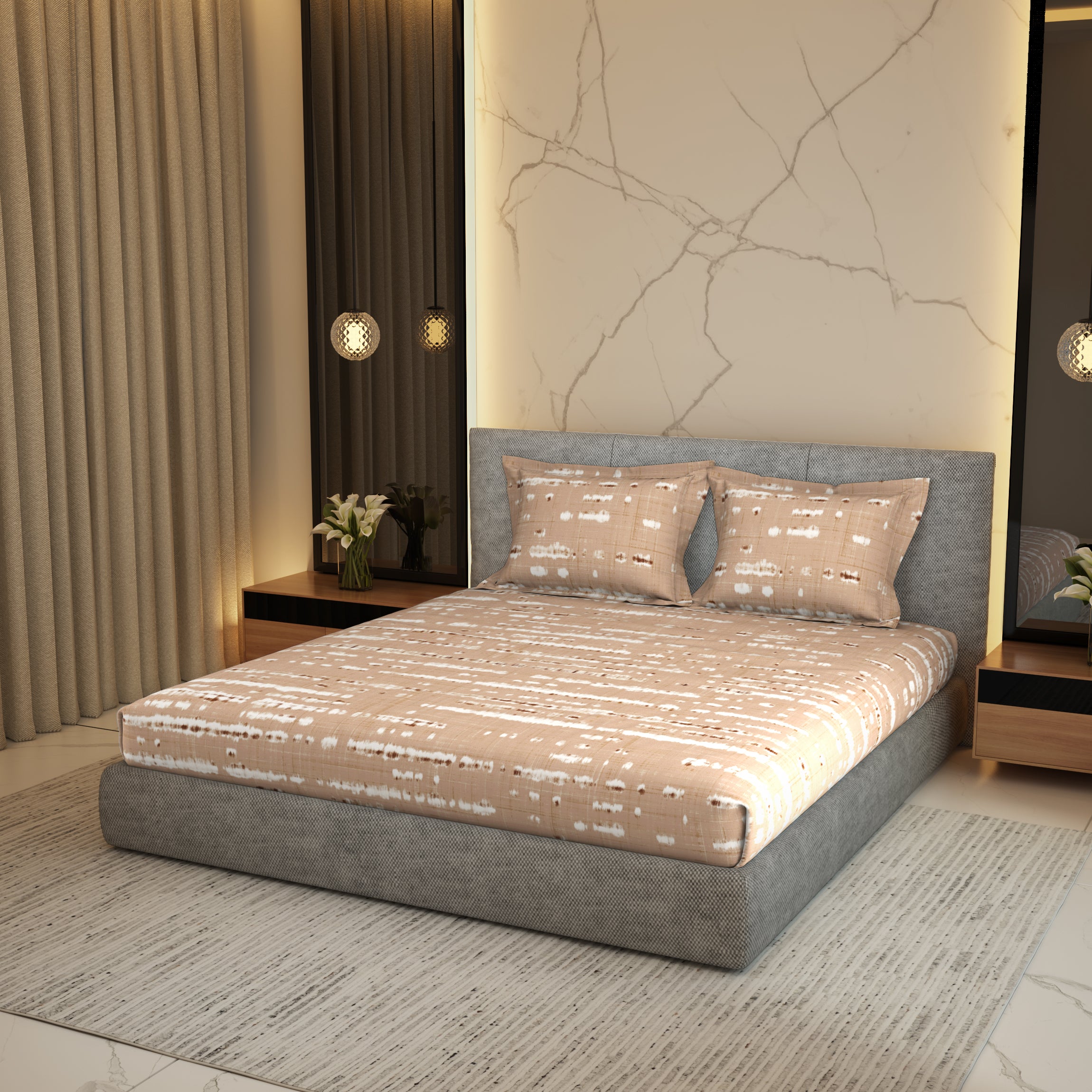 The Gold Collection | Printed King Bedsheet Set | 300 TC Cotton | Desert Beige