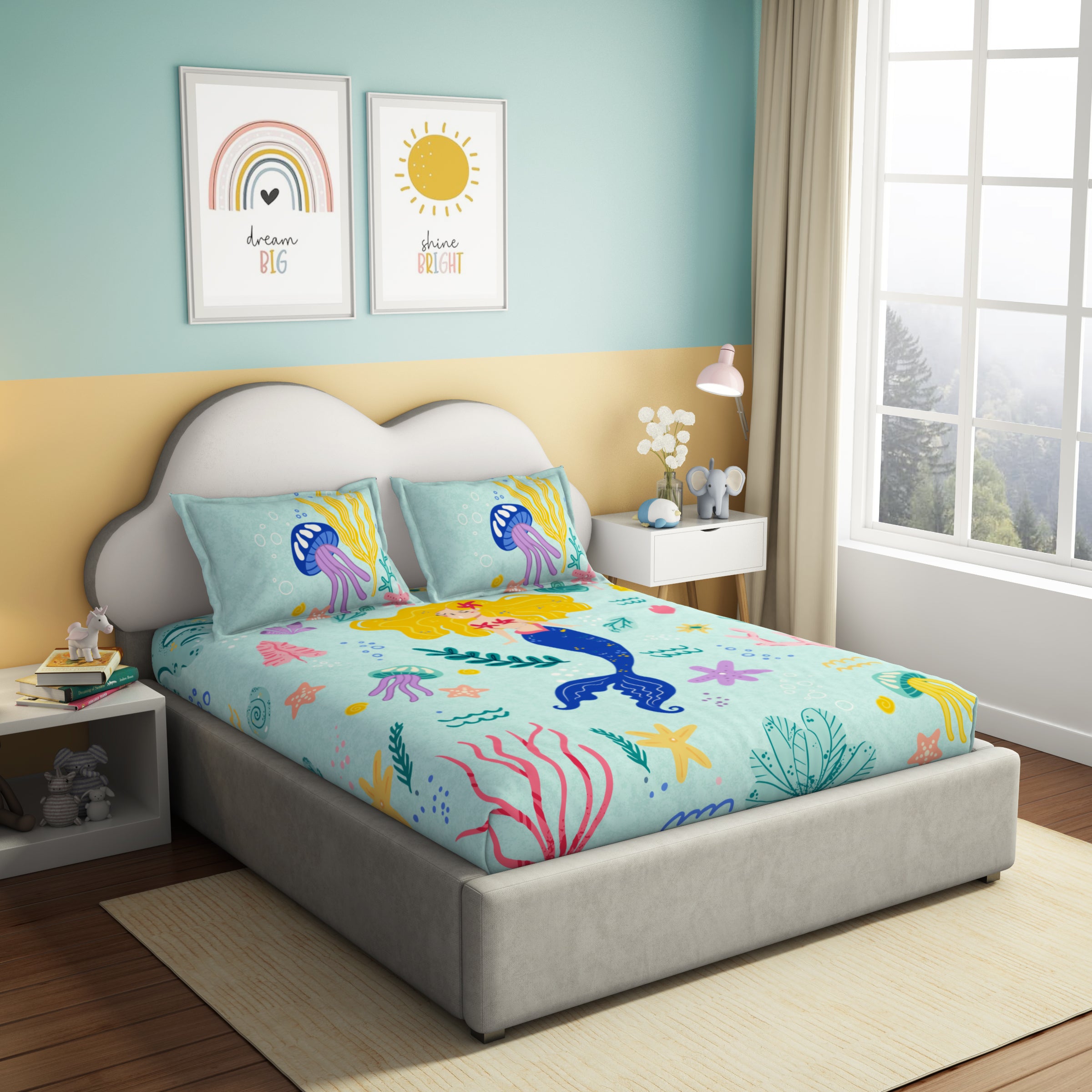 Play Collection | Printed Double Bedsheet Set | 180 TC Cotton - Mermaid Dream by Himeya