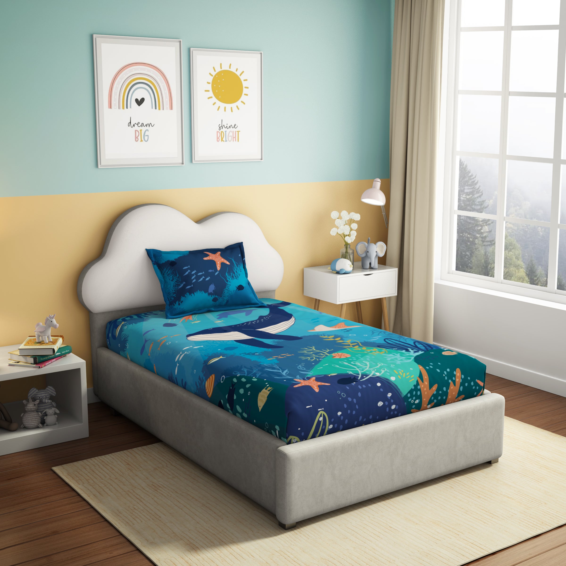 Play Collection | Printed Single Bedsheet Set | 180 TC Cotton - Sea World by Himeya