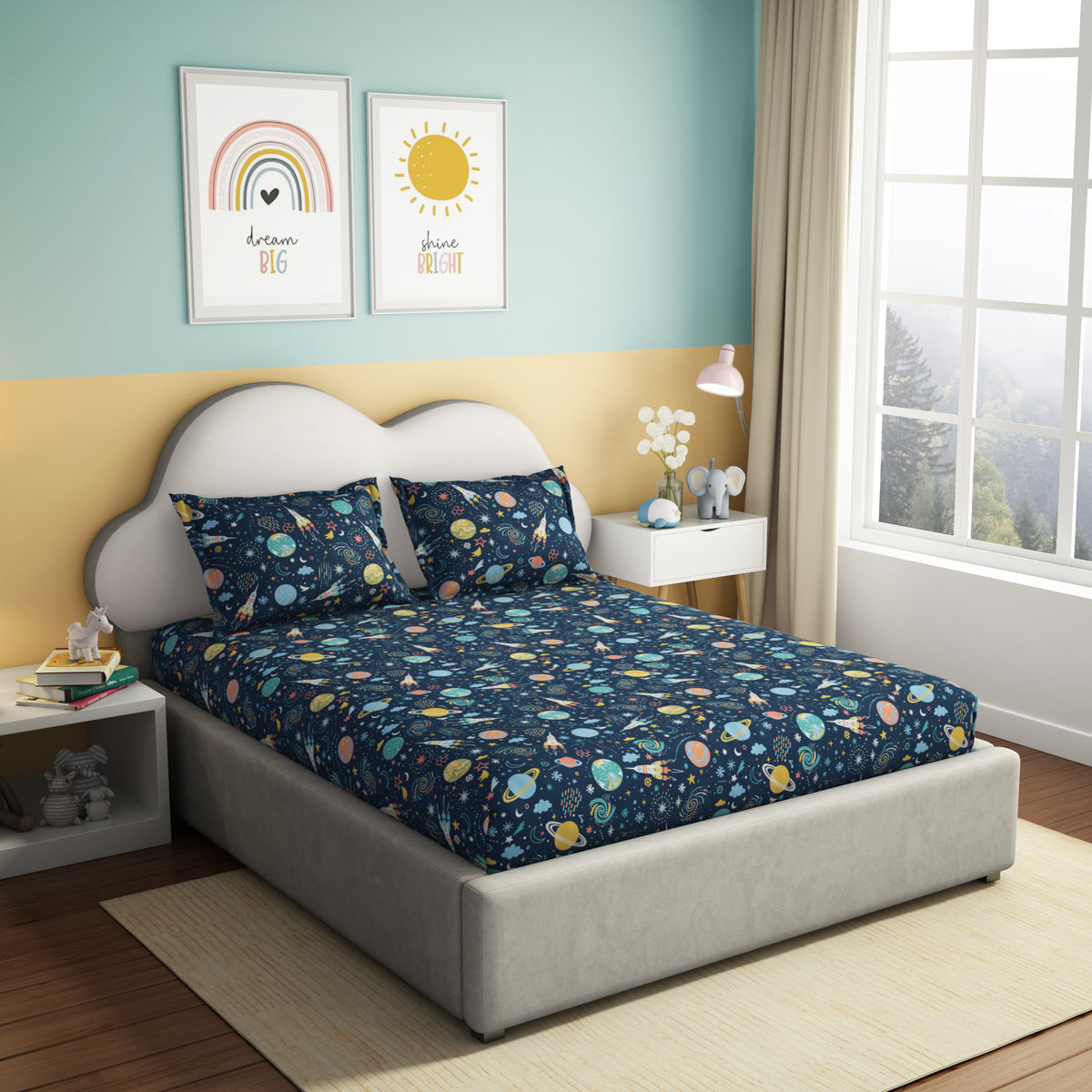 The Play Collection | Printed Double Bedsheet Set | 180 TC Cotton | Galaxy