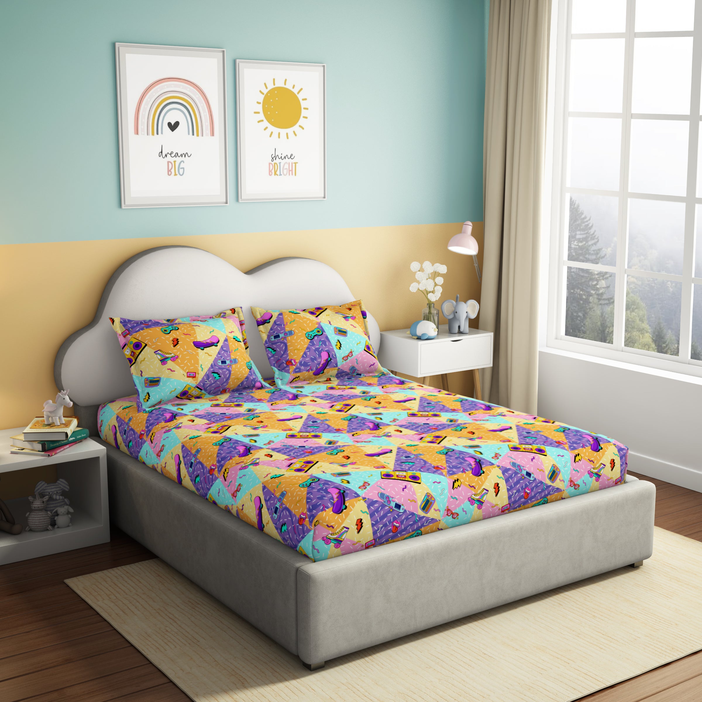 Play Collection | Printed Double Bedsheet Set | 180 TC Cotton - Retro Life by Himeya