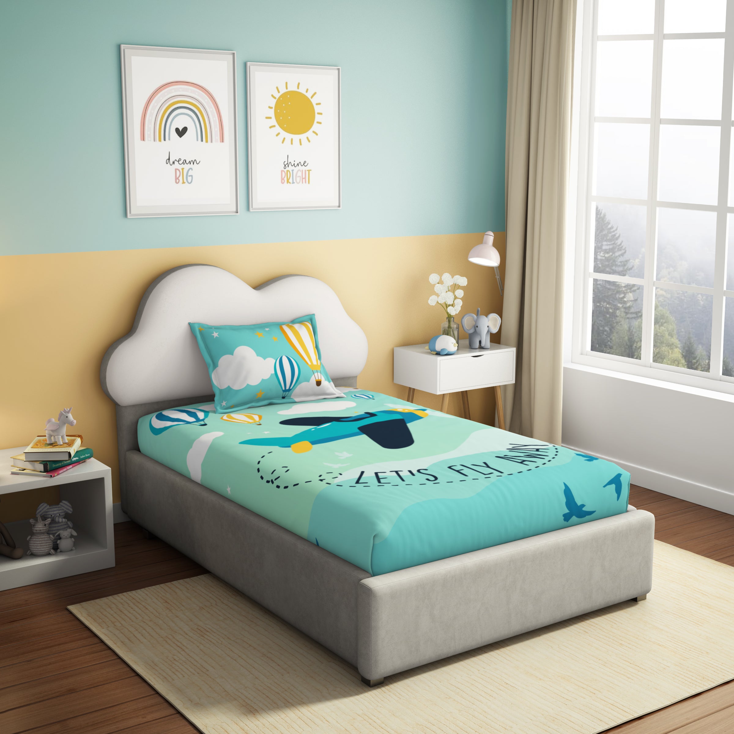 Play Collection | Printed Single Bedsheet Set | 180 TC Cotton - Fly Away by Himeya