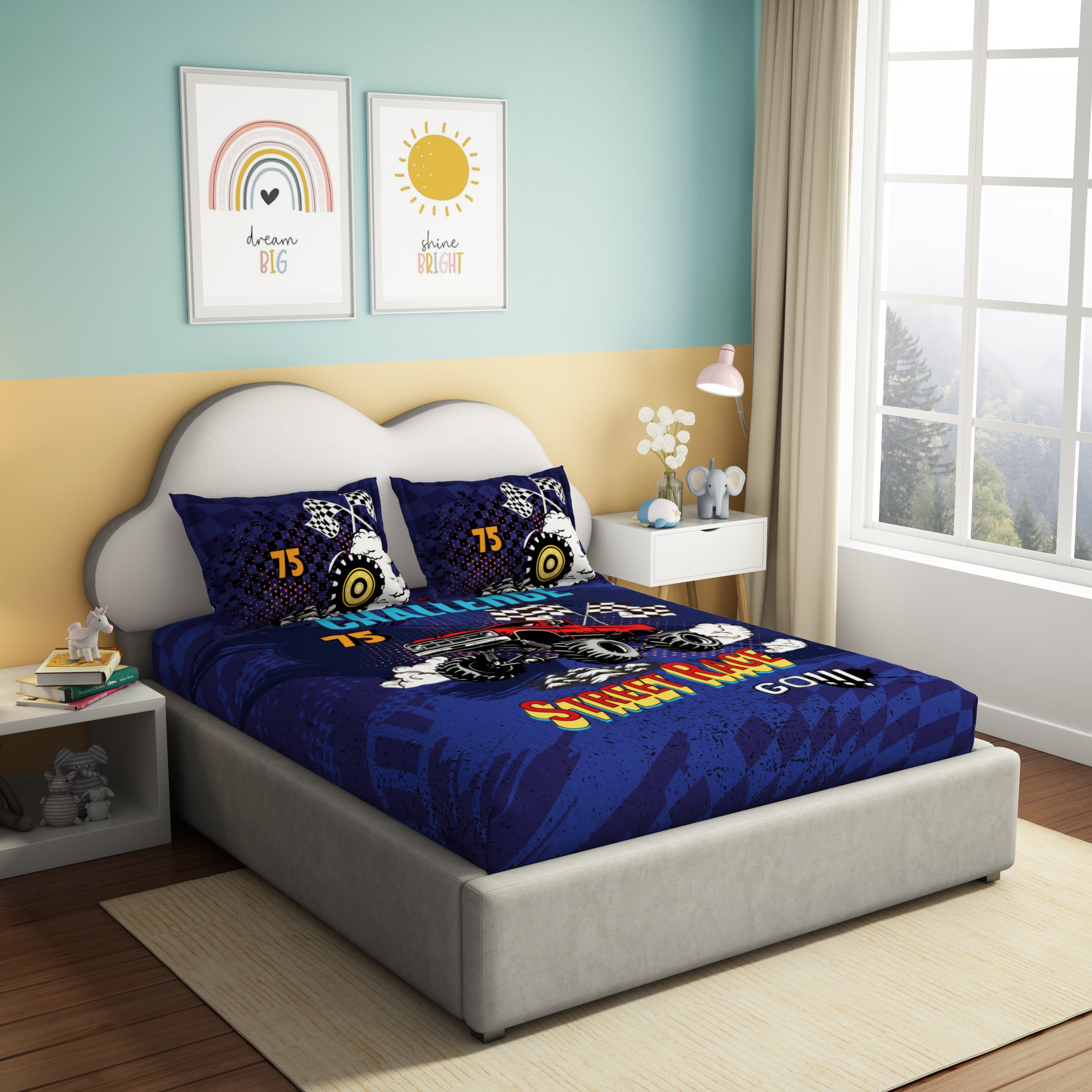 Play Collection | Printed Double Bedsheet Set | 180 TC Cotton - Street Racer by Himeya