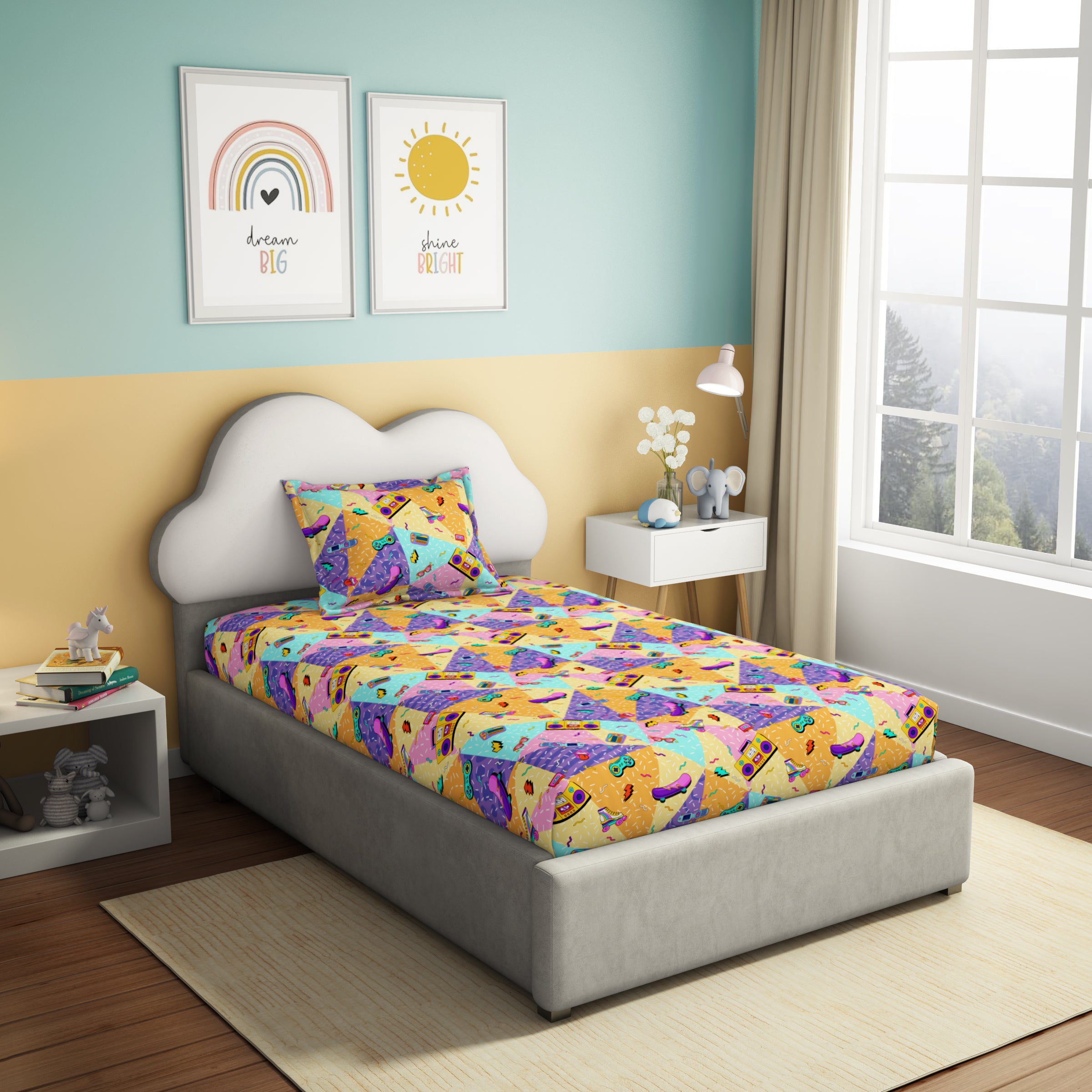 Play Collection | Printed Single Bedsheet Set | 180 TC Cotton - Retro Life by Himeya