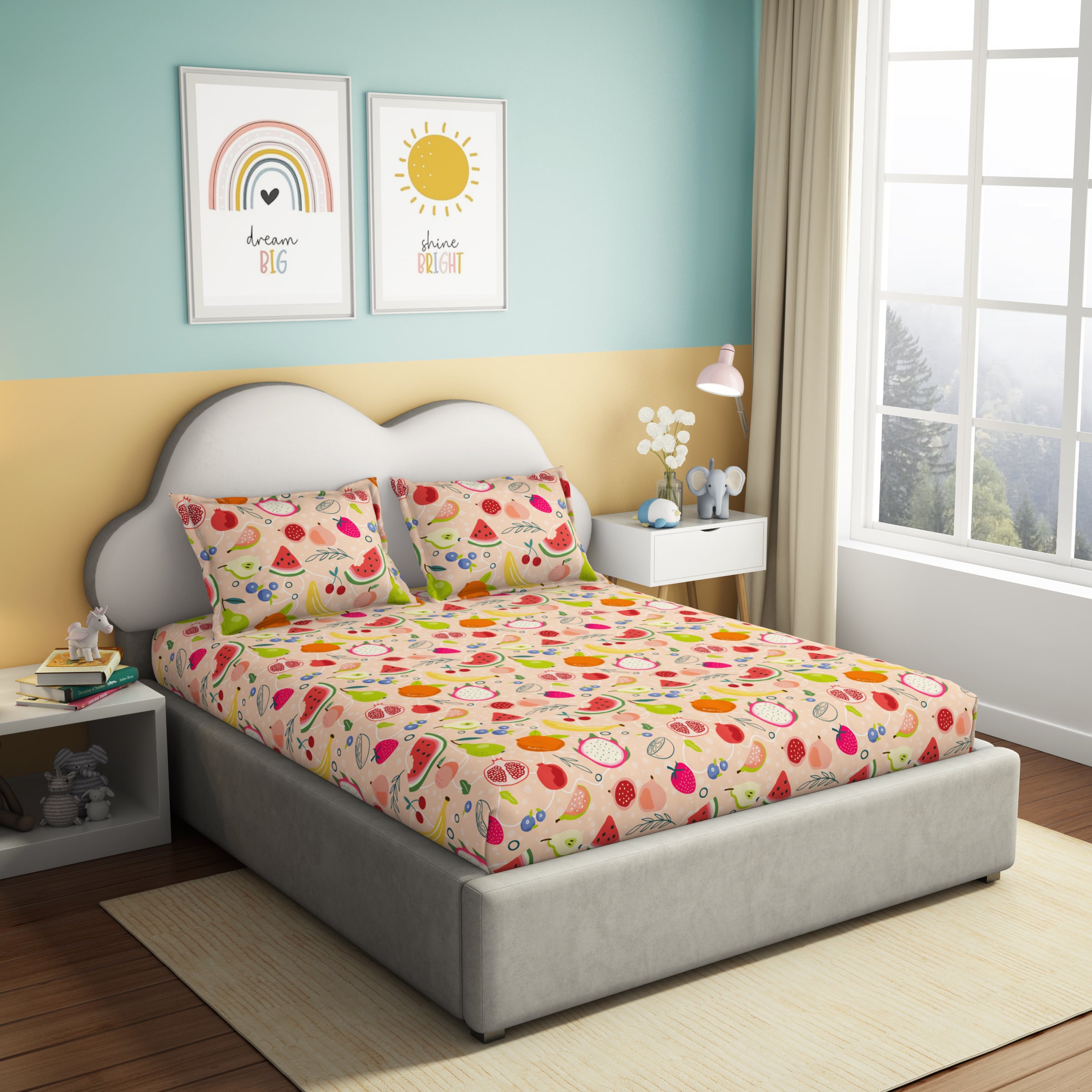 The Play Collection | Printed Double Bedsheet Set | 180 TC Cotton | Fruitalicious