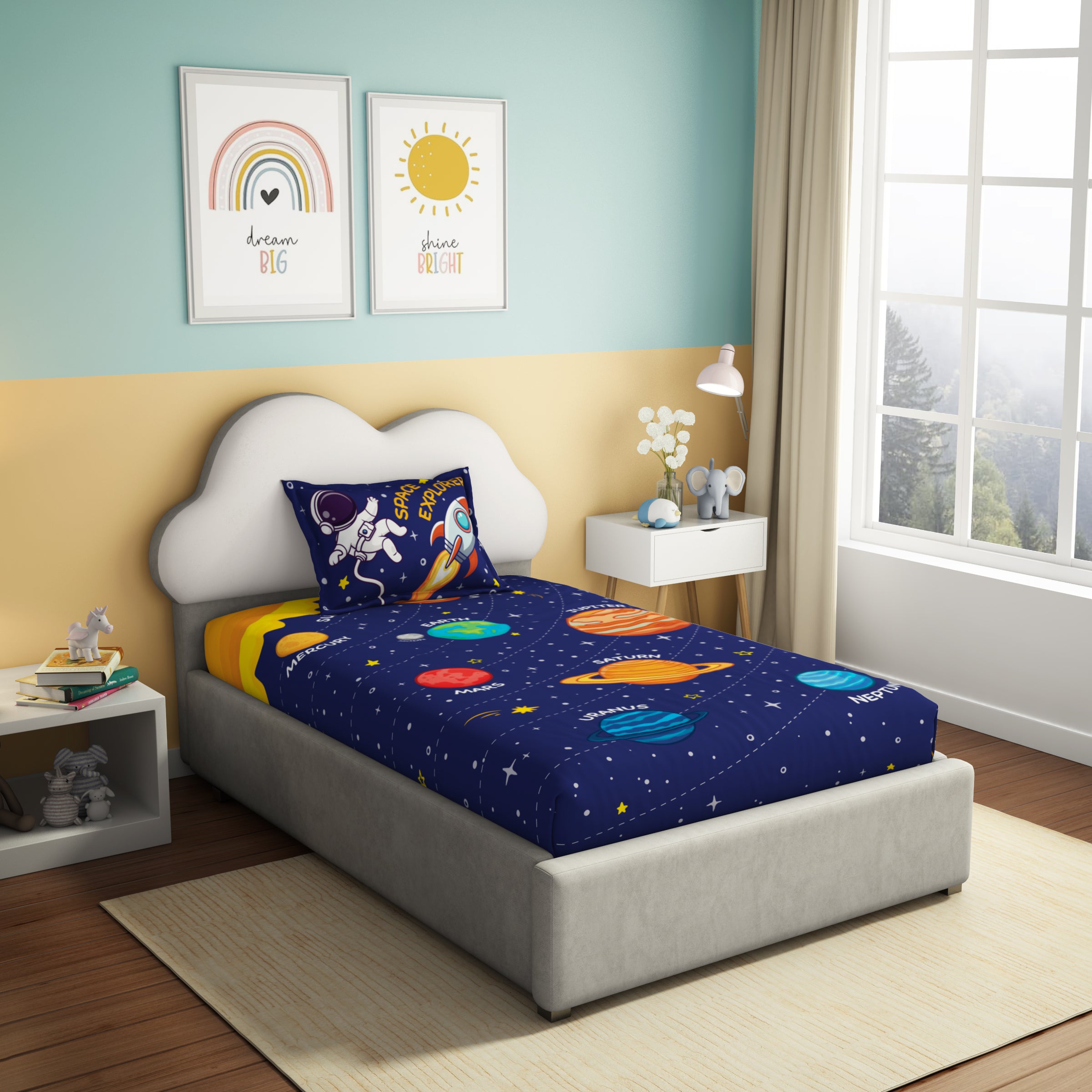 Play Collection | Printed Single Bedsheet Set | 180 TC Cotton - Space Explorer by Himeya