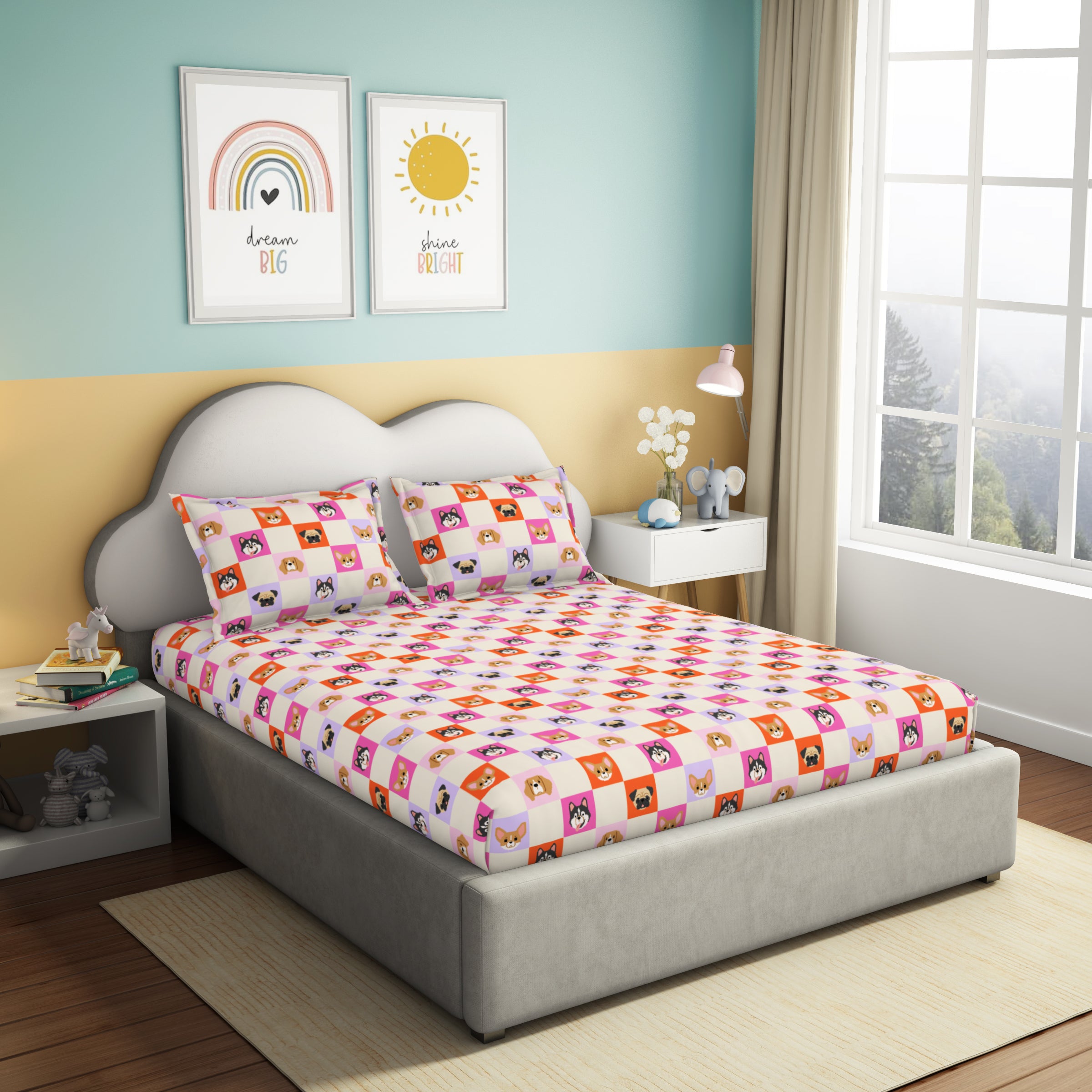 Play Collection | Printed Double Bedsheet Set | 180 TC Cotton - Paw Wow by Himeya