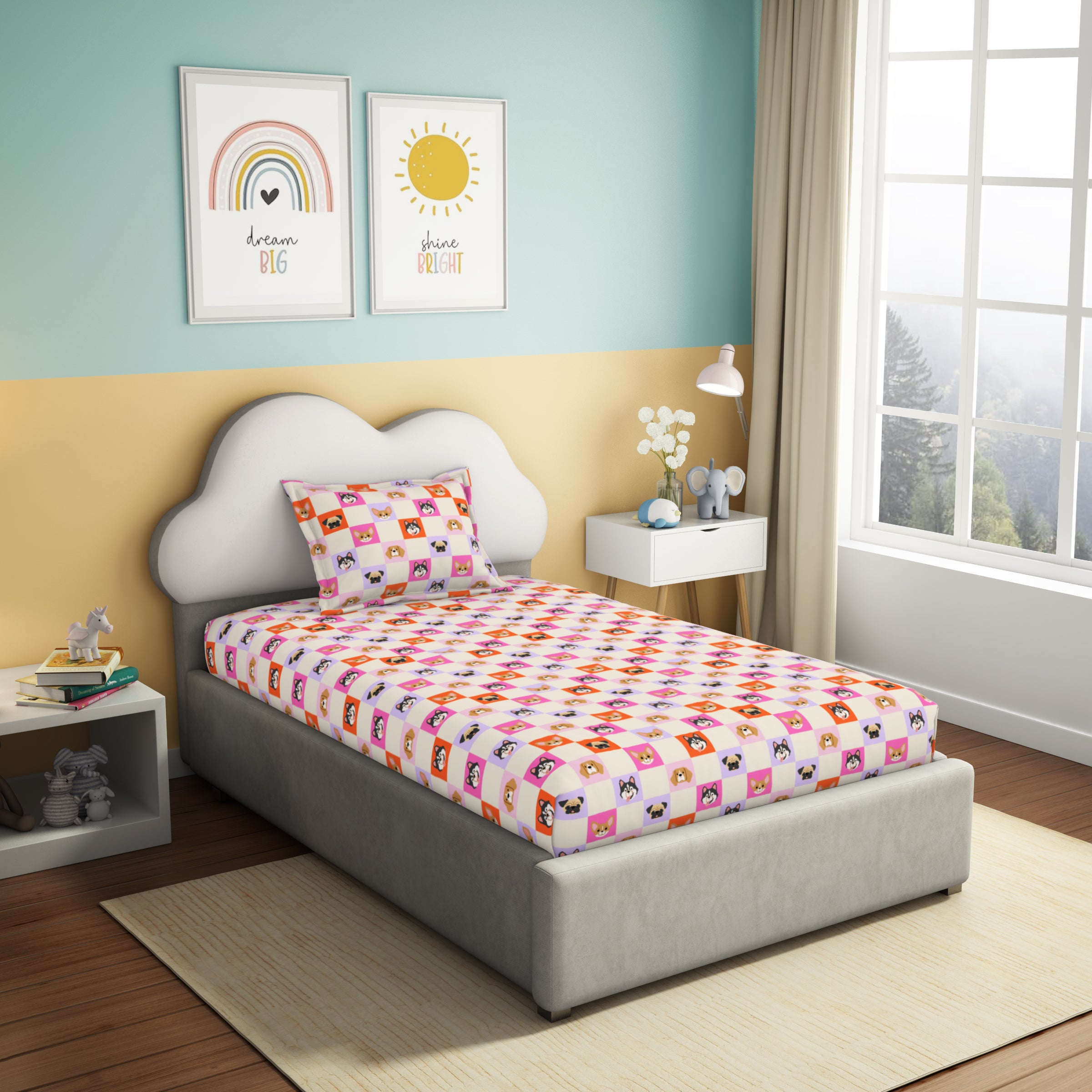 Play Collection | Printed Single Bedsheet Set | 180 TC Cotton - Paw Wow by Himeya