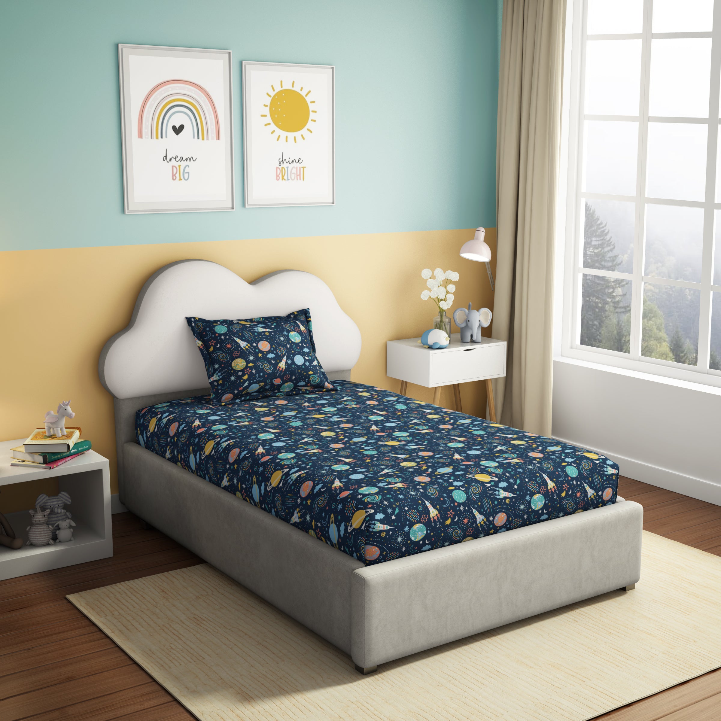 Play Collection | Printed Single Bedsheet Set | 180 TC Cotton - Galaxy by Himeya