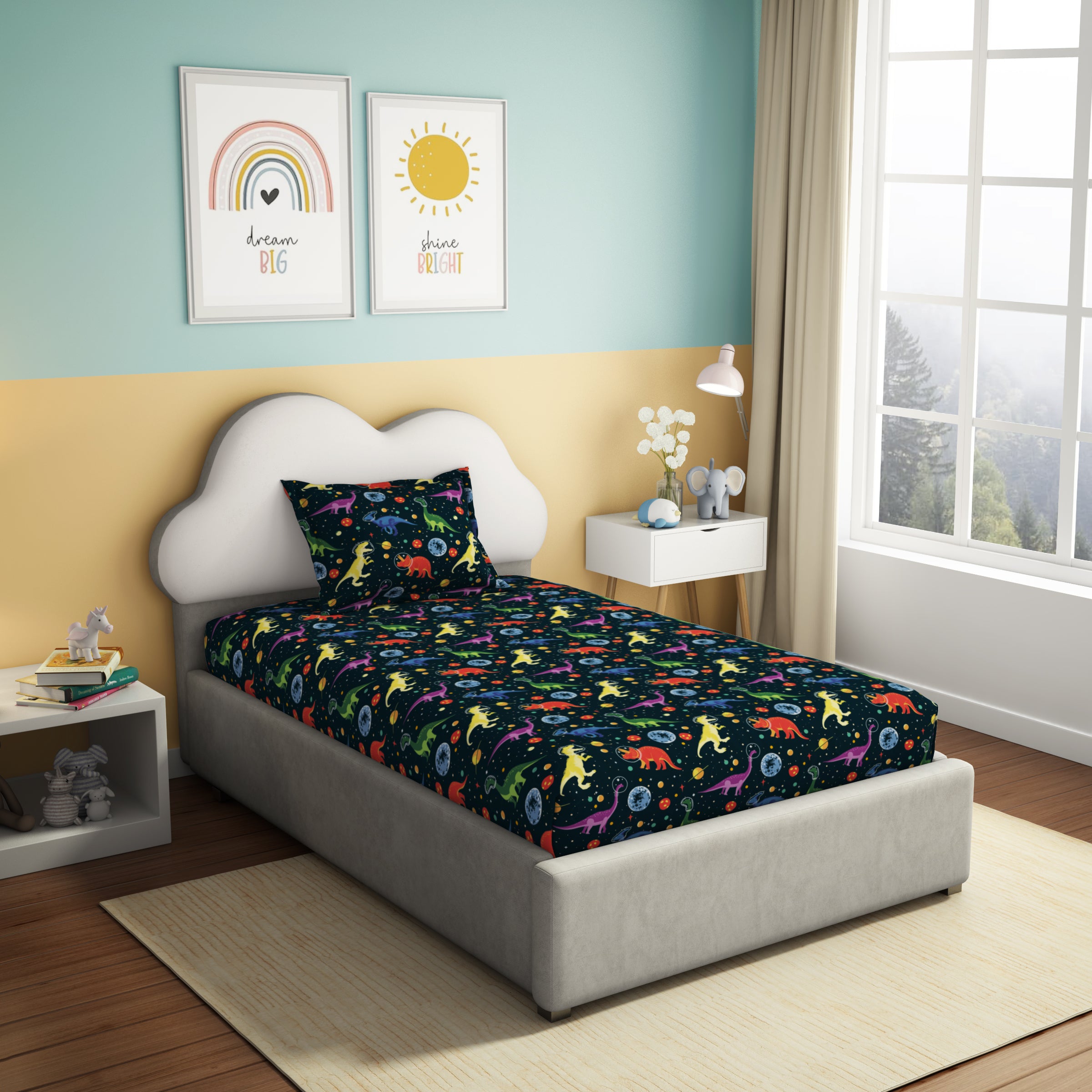 Play Collection | Printed Single Bedsheet Set | 180 TC Cotton - Dinoverse by Himeya
