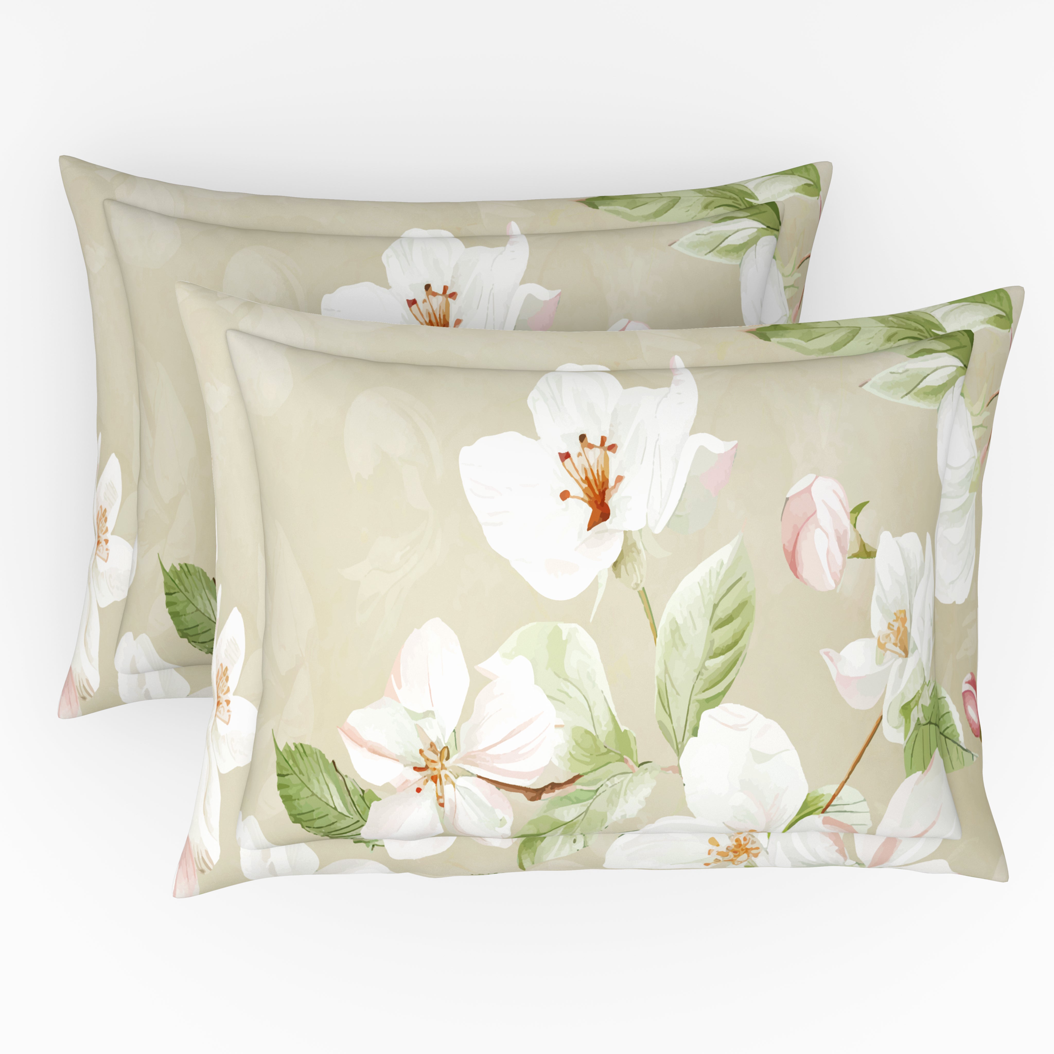 Gold Collection, Floral Haven | Printed King Bedsheet Set | 300 TC Cotton - Sand Taupe by Himeya