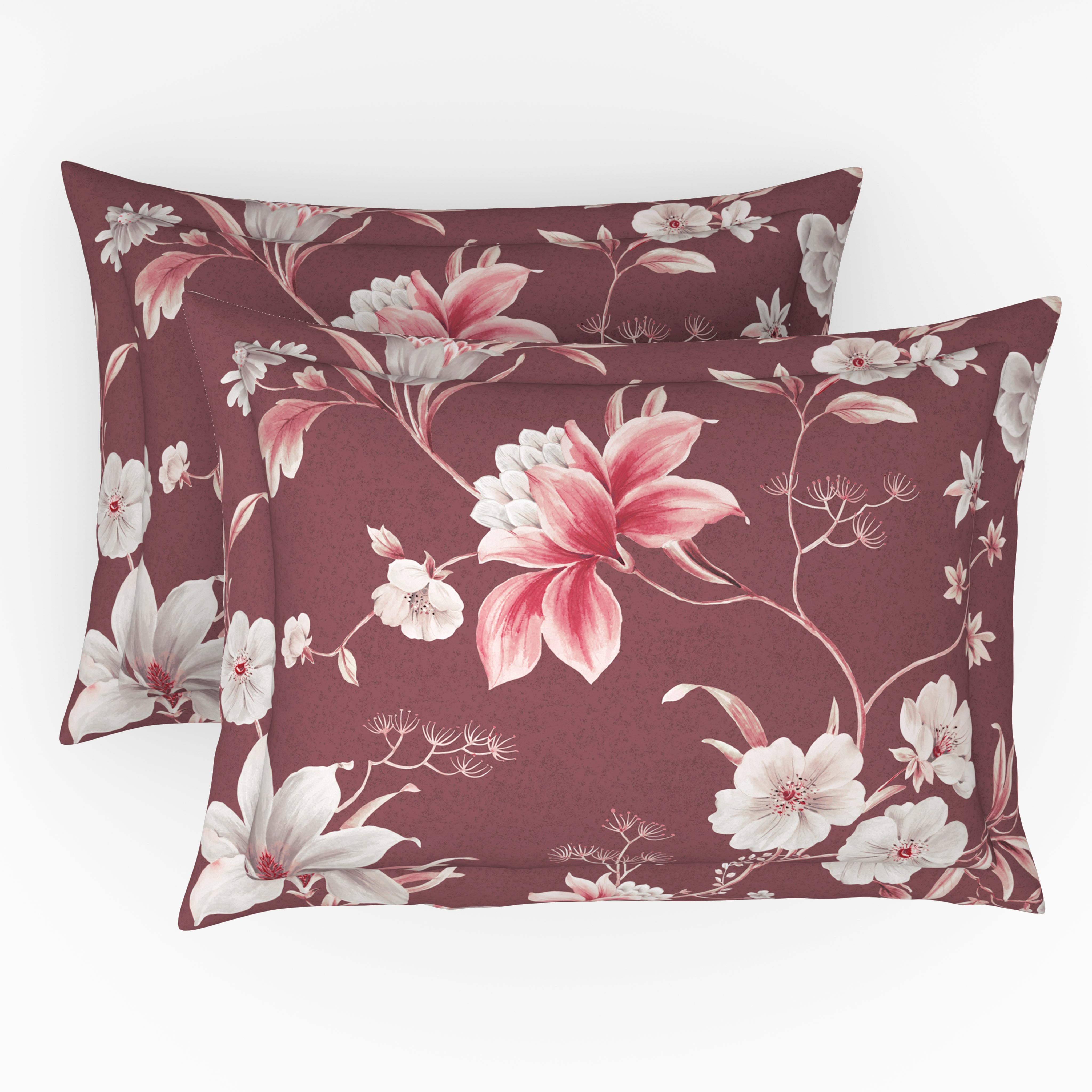 Gold Collection, Floral Haven | Printed King Bedsheet Set | 300 TC Cotton - Maroon by Himeya