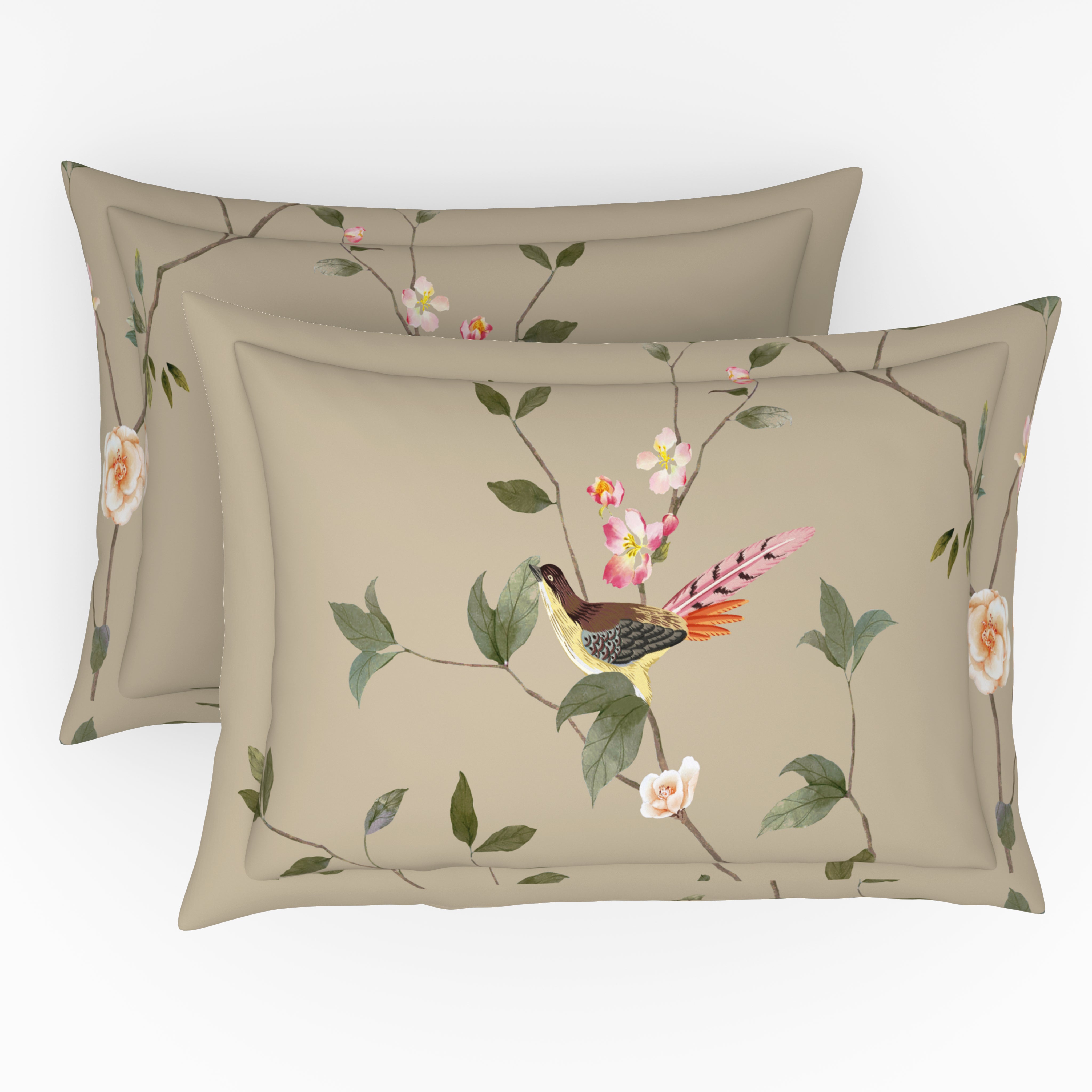 Gold Collection, Floral Haven | Printed King Bedsheet Set | 300 TC Cotton - Sand Beige by Himeya