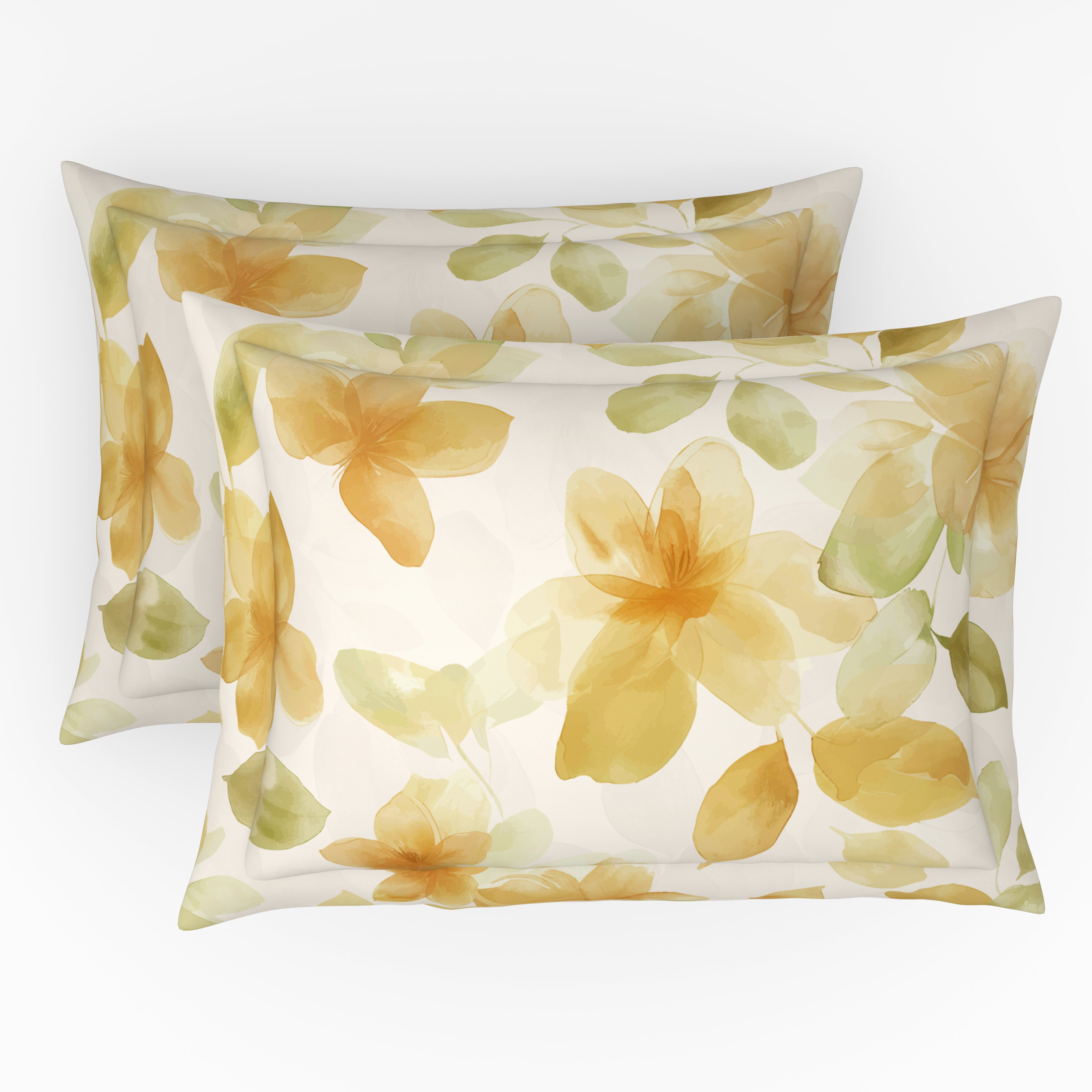 Gold Collection, Floral Haven | Printed King Bedsheet Set | 300 TC Cotton - Powder Yellow by Himeya