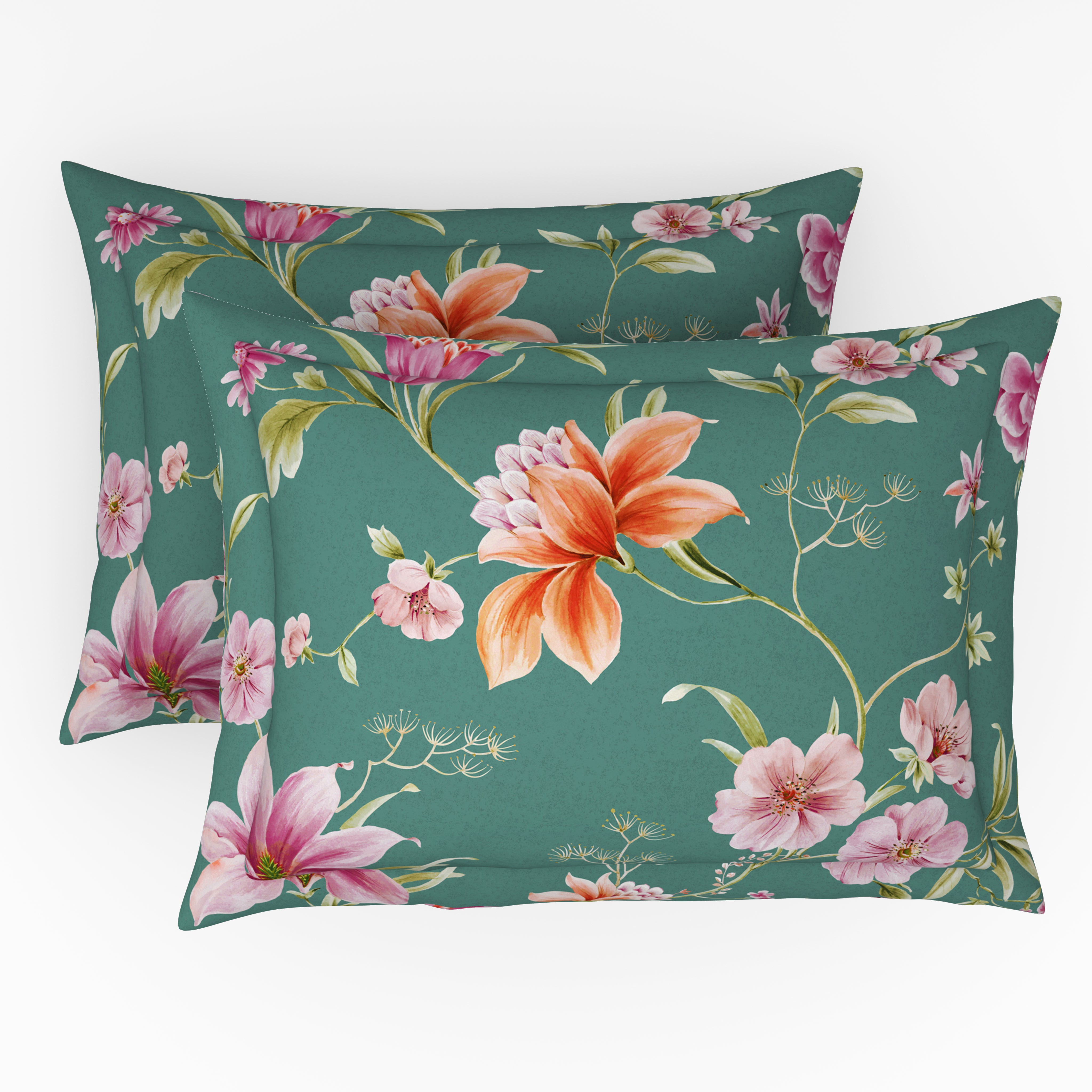 Gold Collection, Floral Haven | Printed King Bedsheet Set | 300 TC Cotton - Teal Twist by Himeya