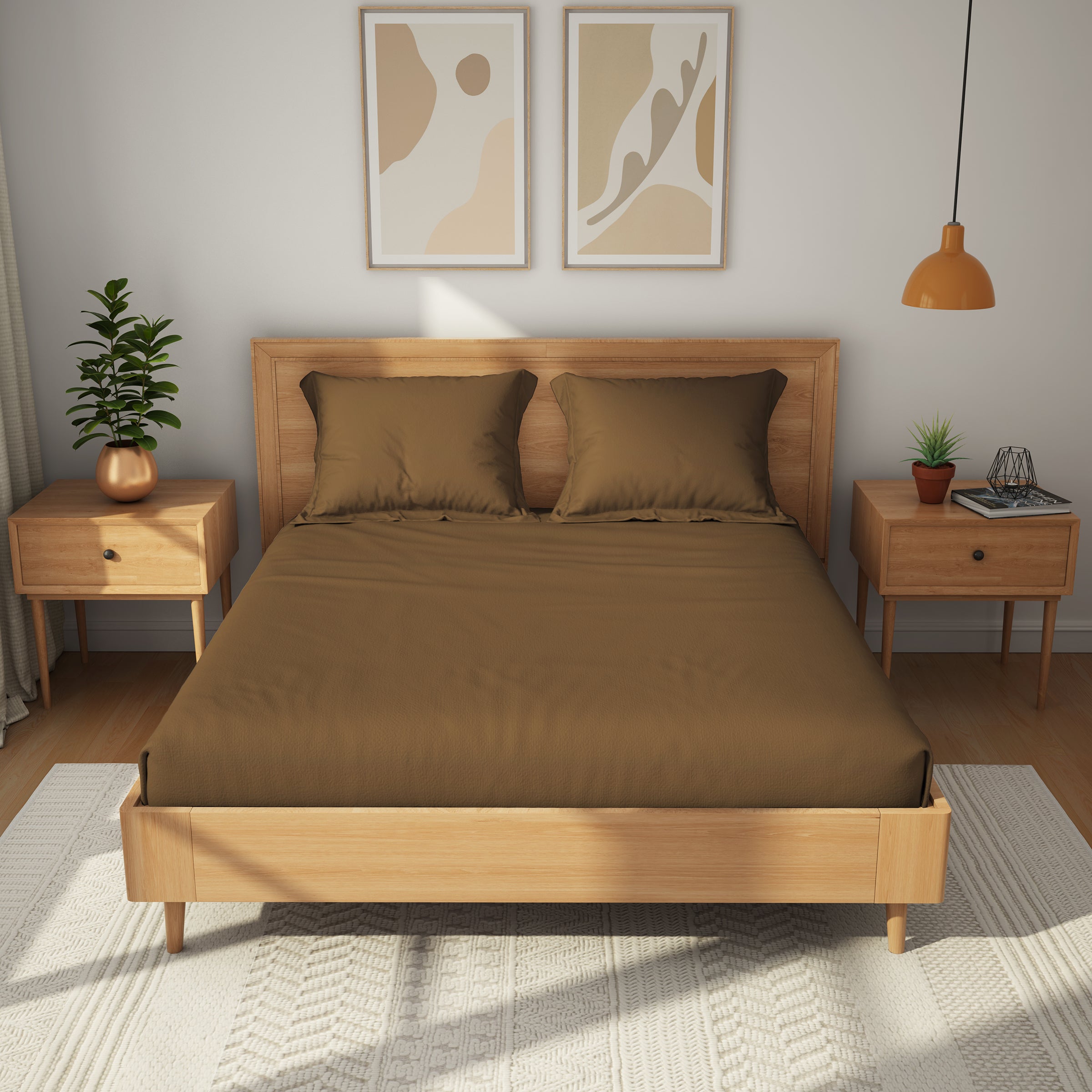 Himeya 100% Cotton 152 TC Bedsheet with 2 Pillow Covers - Cacao Brown