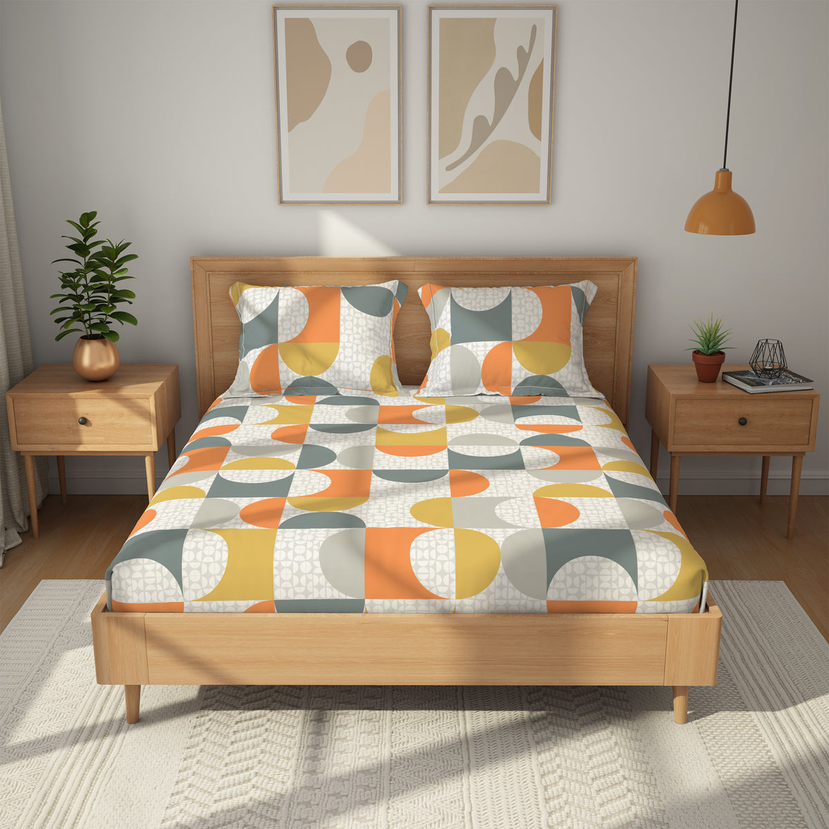 Himeya 100% Cotton 180 TC Bedsheet with 2 Pillow Covers - Carnival Marmalade Orange