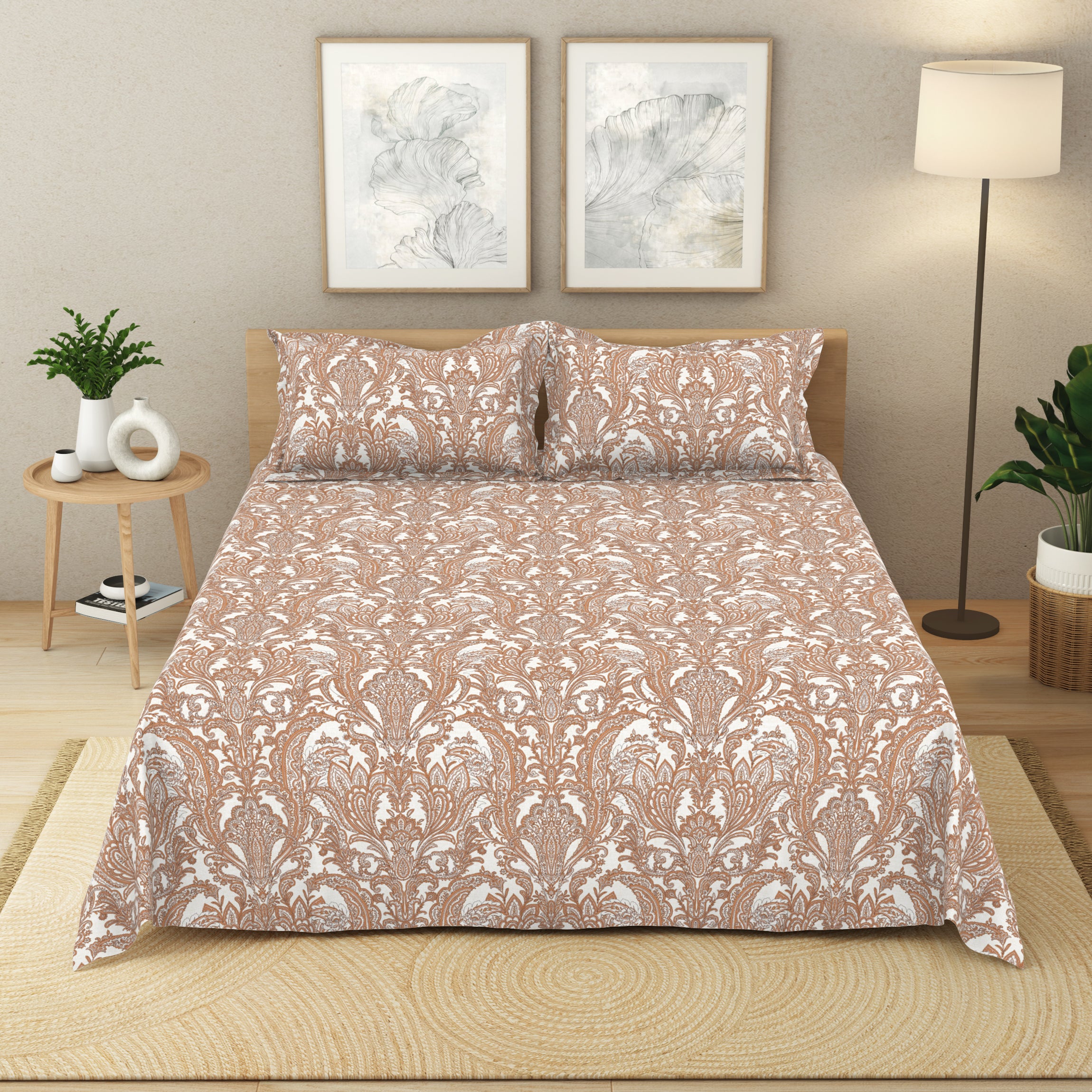 The Elite Collection | King Bedsheet Set | 180 TC Cotton | Peach