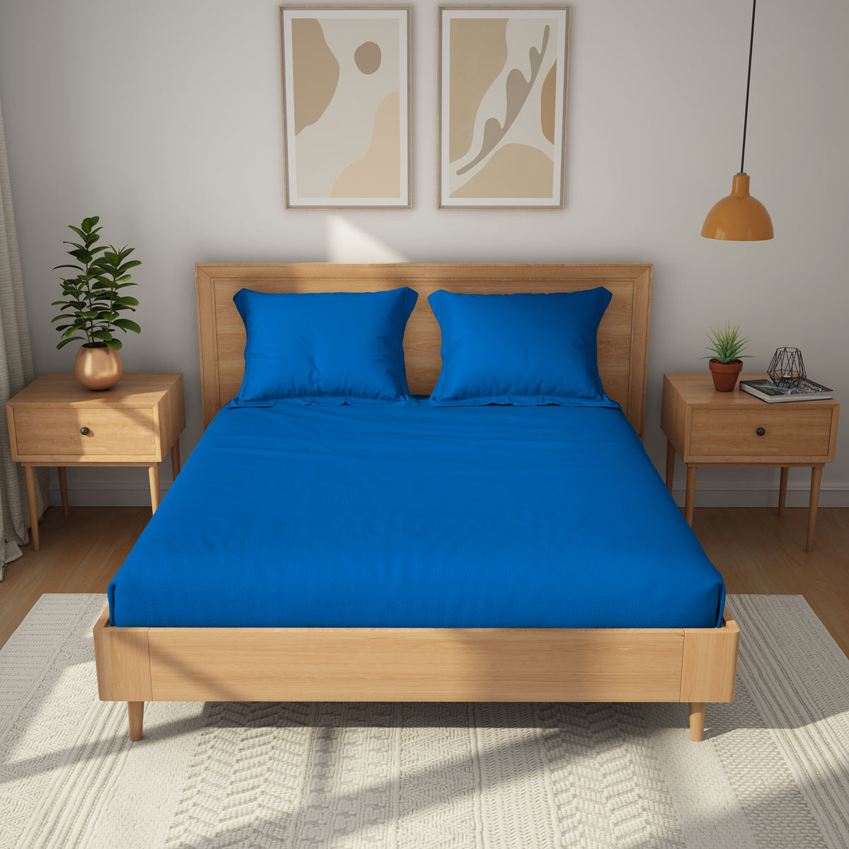Himeya 100% Cotton 152 TC Bedsheet with with 2 Pillow Covers - Palace Blue