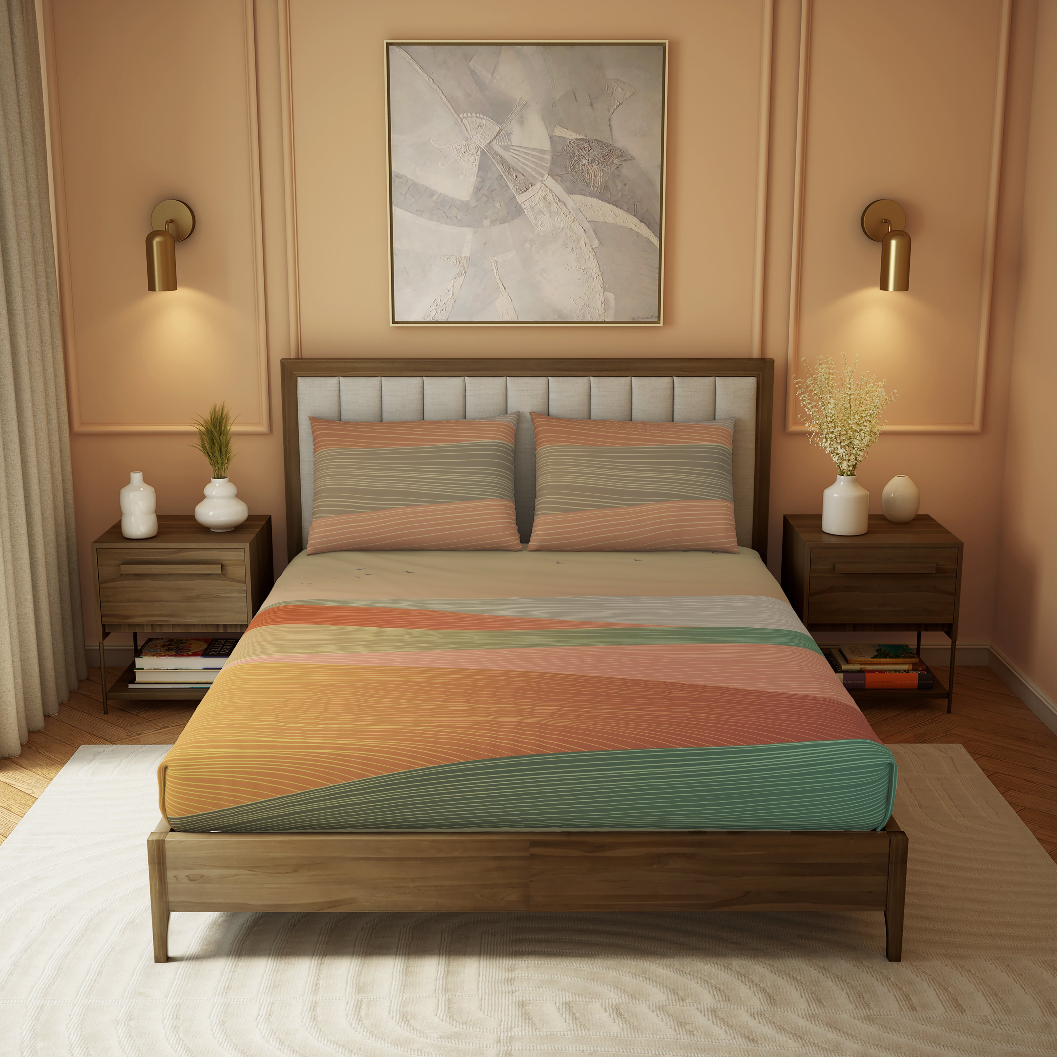 The Elite Collection, Landscape | Printed King Bedsheet Set | 210 TC Cotton - Desert Orange