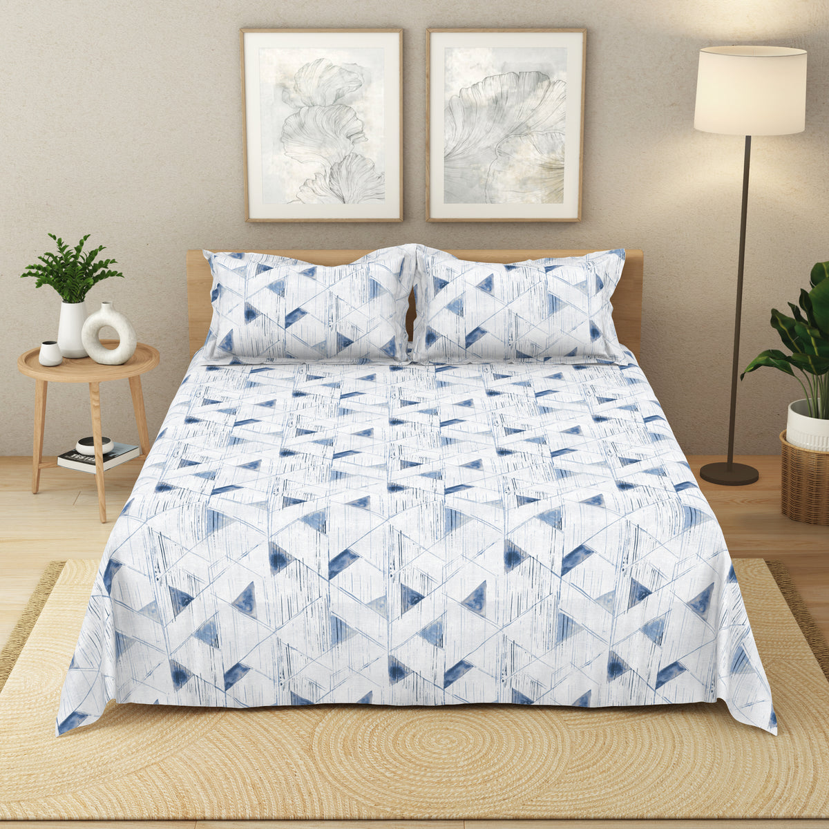The Elite Collection | King Bedsheet Set | 180 TC Cotton | Indigo