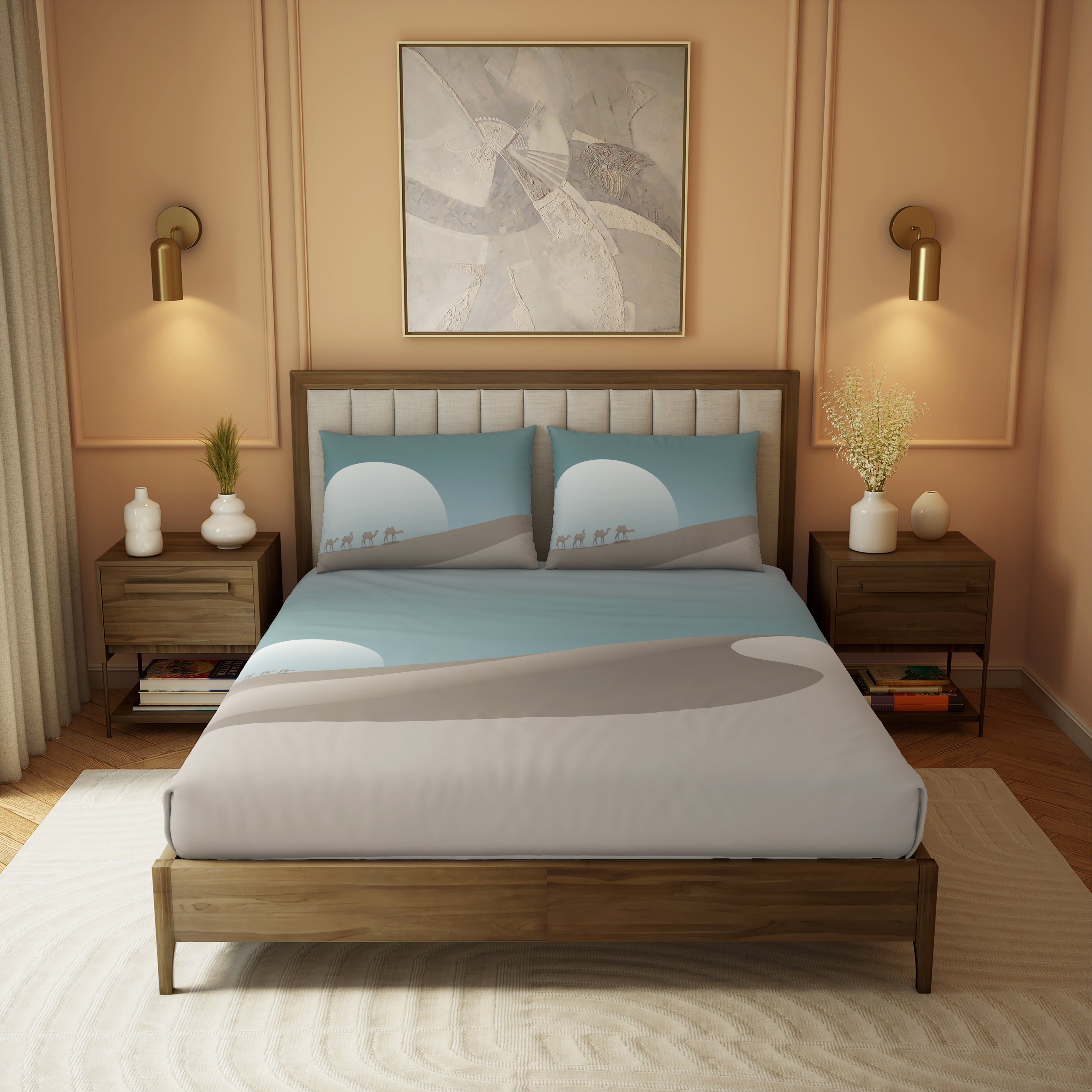 The Elite Collection, Landscape | Printed King Bedsheet Set | 210 TC Cotton - Evening Blue