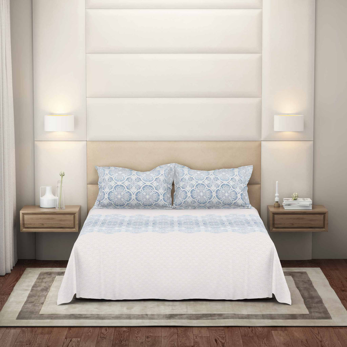 The Gold Collection | King Bedsheet Set | 300 TC Cotton | Castle Blue