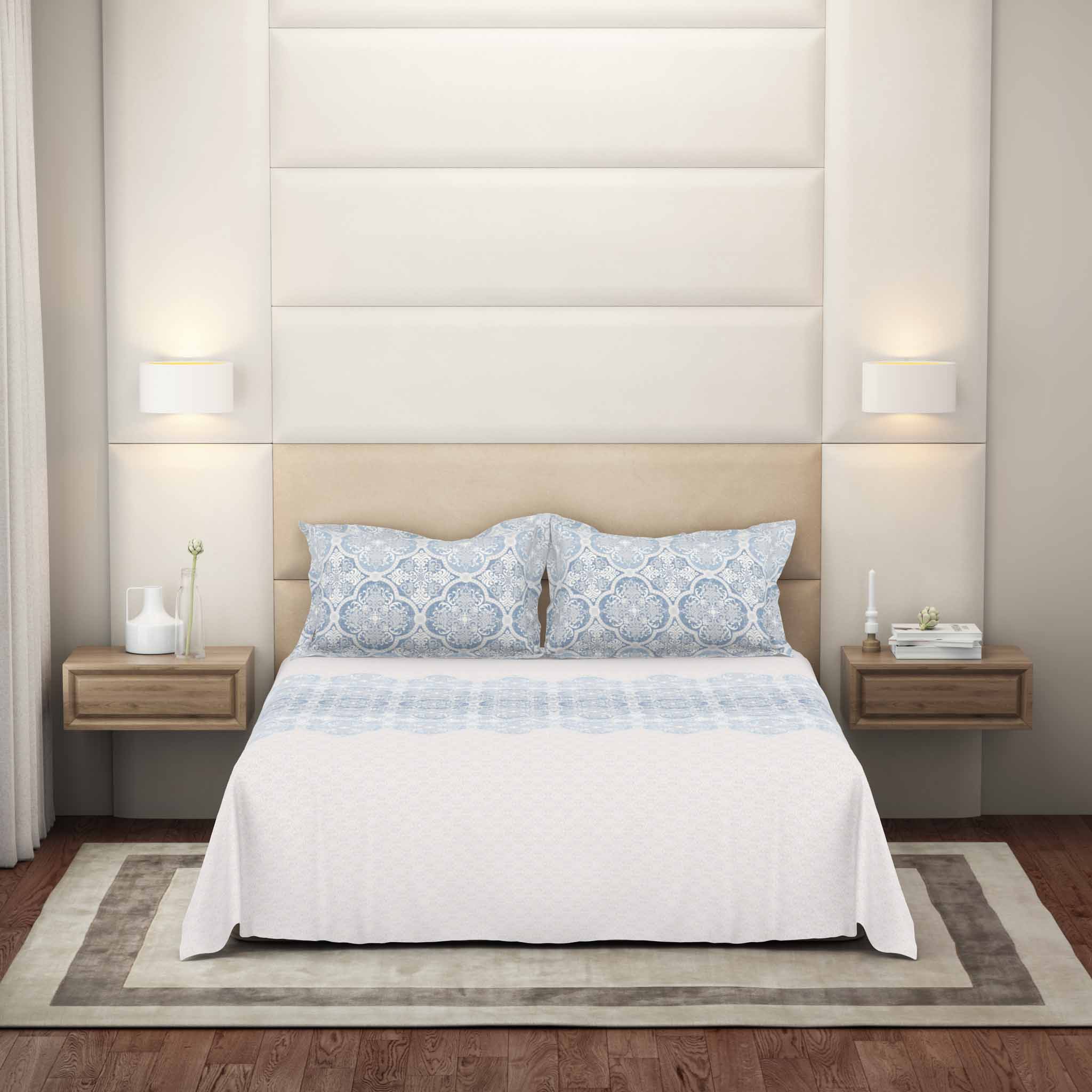 The Gold Collection | King Bedsheet Set | 300 TC Cotton | Castle Blue