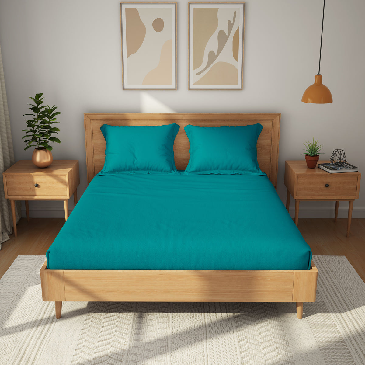 Himeya 100% Cotton 152 TC Bedsheet with 2 Pillow Covers - Deep Teal
