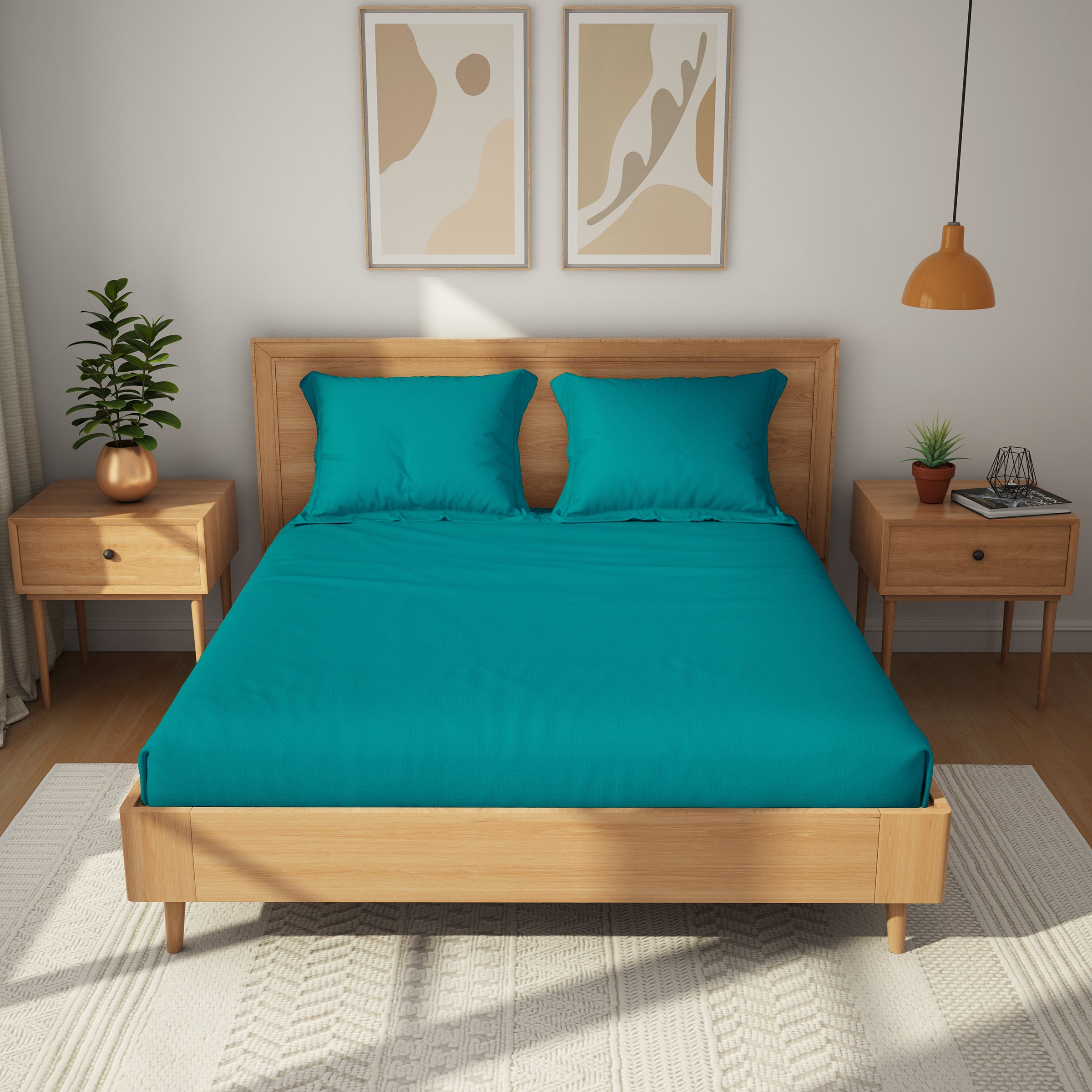 Himeya 100% Cotton 152 TC Bedsheet with 2 Pillow Covers - Deep Teal