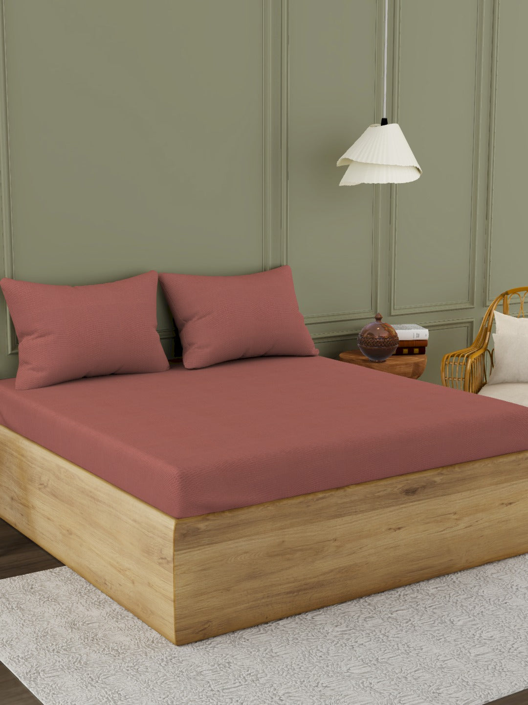 The Gold Collection | Solid King Bedsheet Set | 300 TC Sateen Solid | Peeled Almond