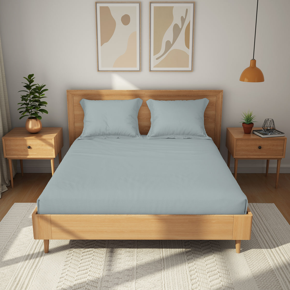 Himeya 100% Cotton 200 TC Bedsheet with 2 Pillow Covers - Pastel Blue