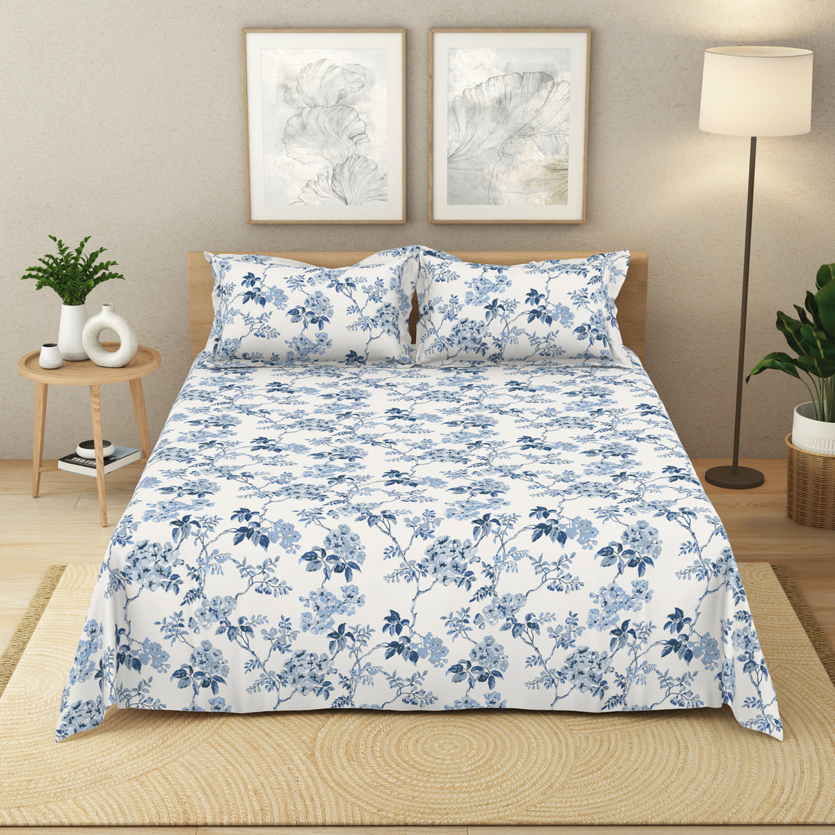 The Elite Collection | King Bedsheet Set | 180 TC Cotton | Indigo