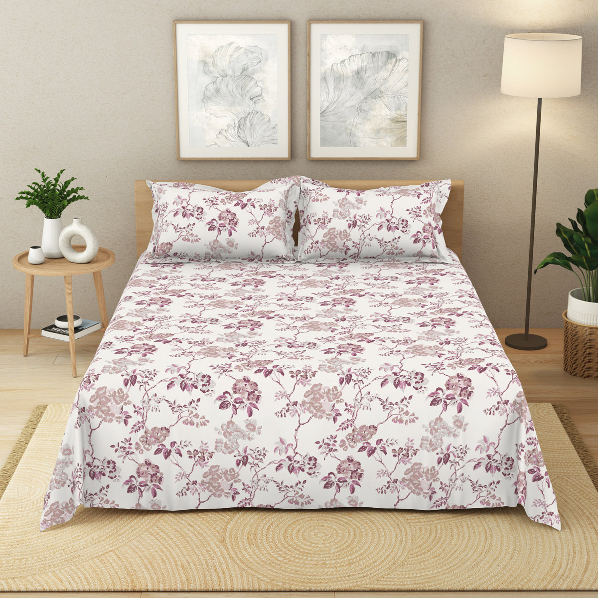 The Elite Collection | King Bedsheet Set | 180 TC Cotton | Pink Orchid